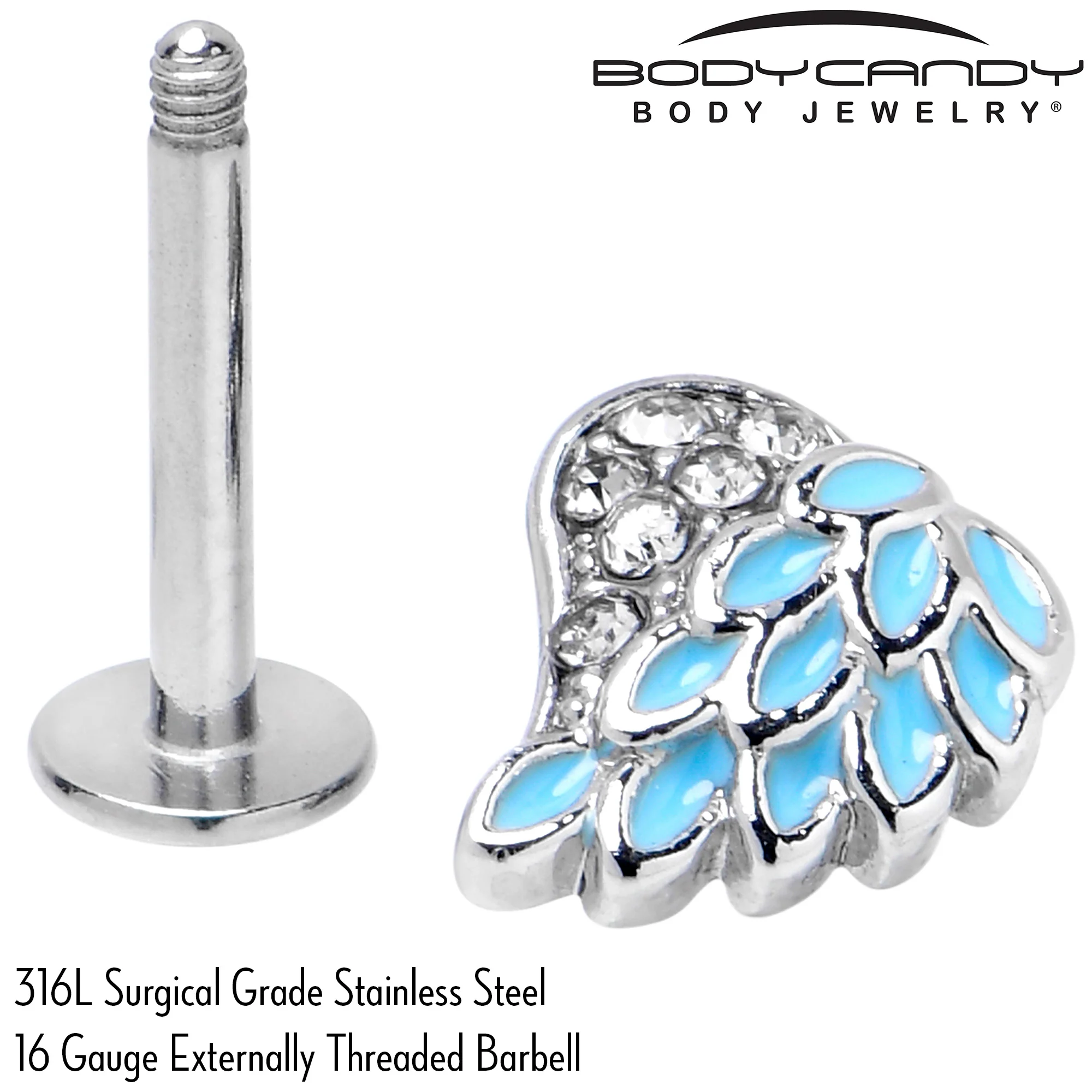 16G 5/16 Clear Gem Heavenly Heart Angel Wing Blue Labret Tragus - Image 6