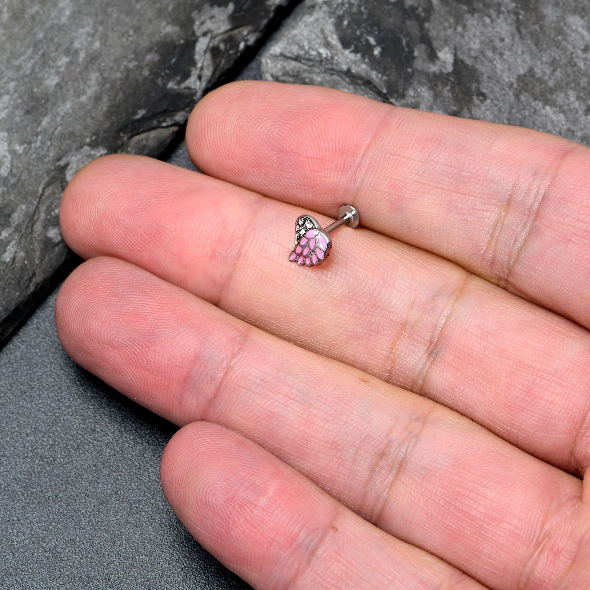 16G 5/16 Clear Gem Heavenly Heart Angel Wing Pink Labret Tragus - Image 5