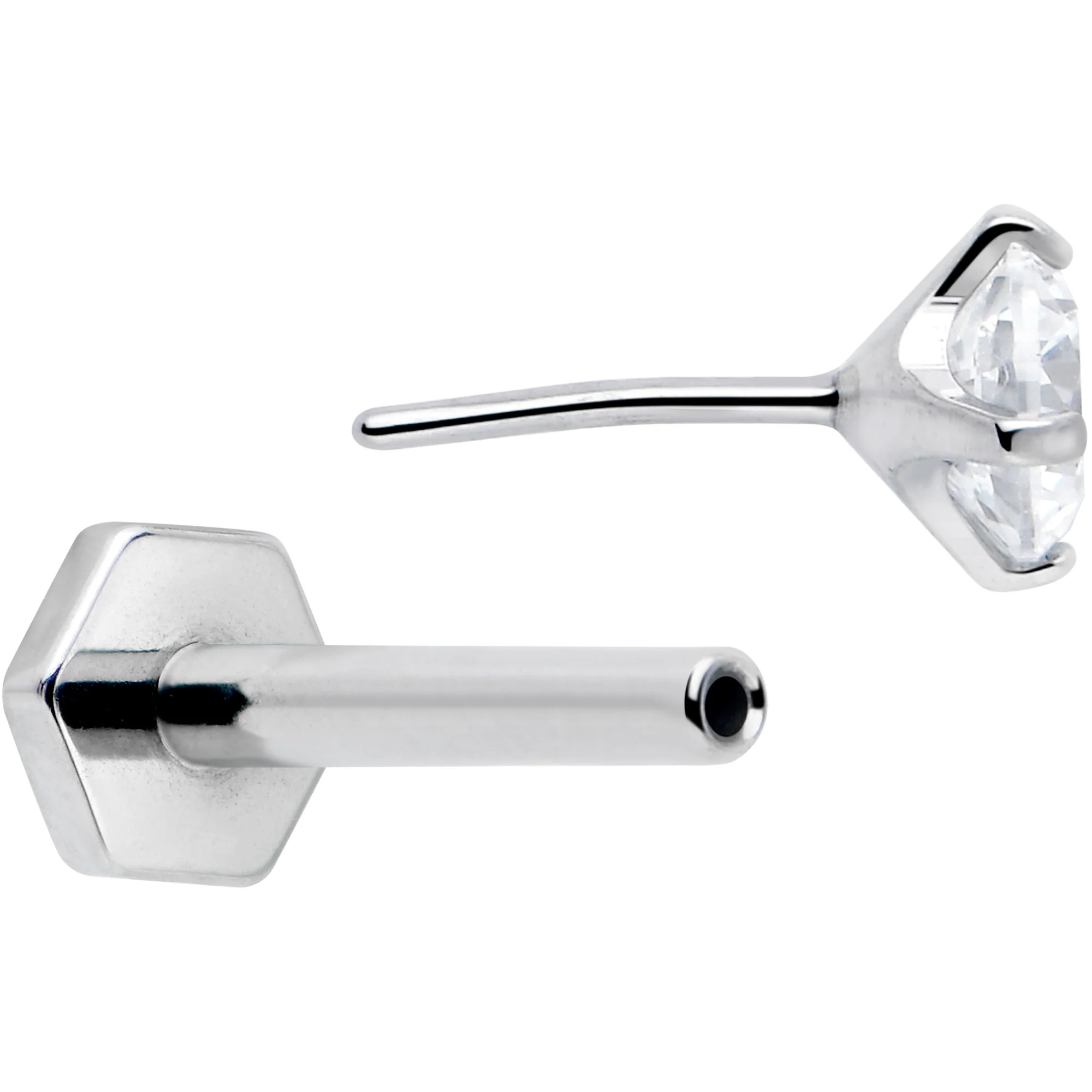 16G 5/16 Clear Gem Implant Grade Titanium Threadless Reversible Hex Flatback Stud - Image 3