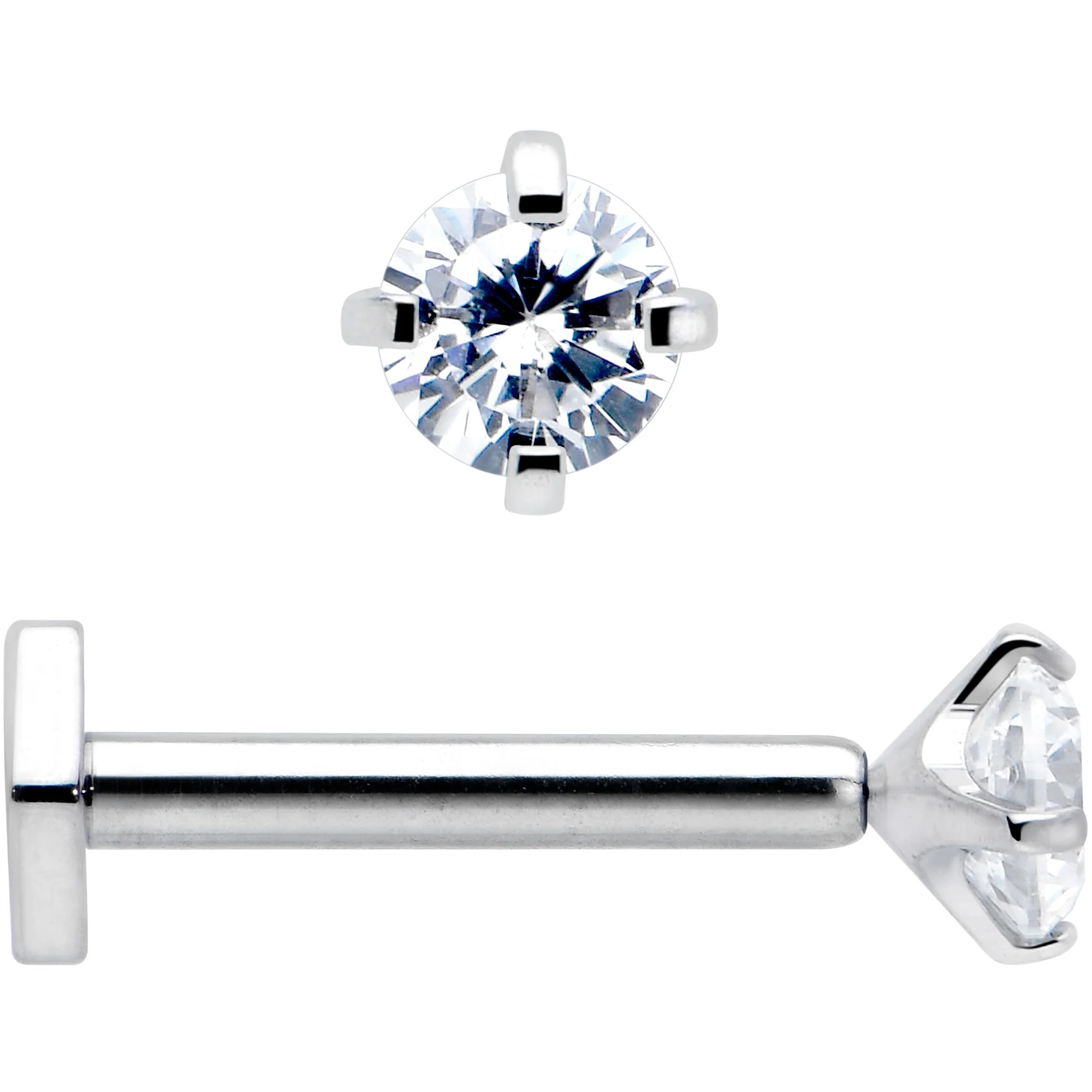 16G 5/16 Clear Gem Implant Grade Titanium Threadless Reversible Hex Flatback Stud - Image 6