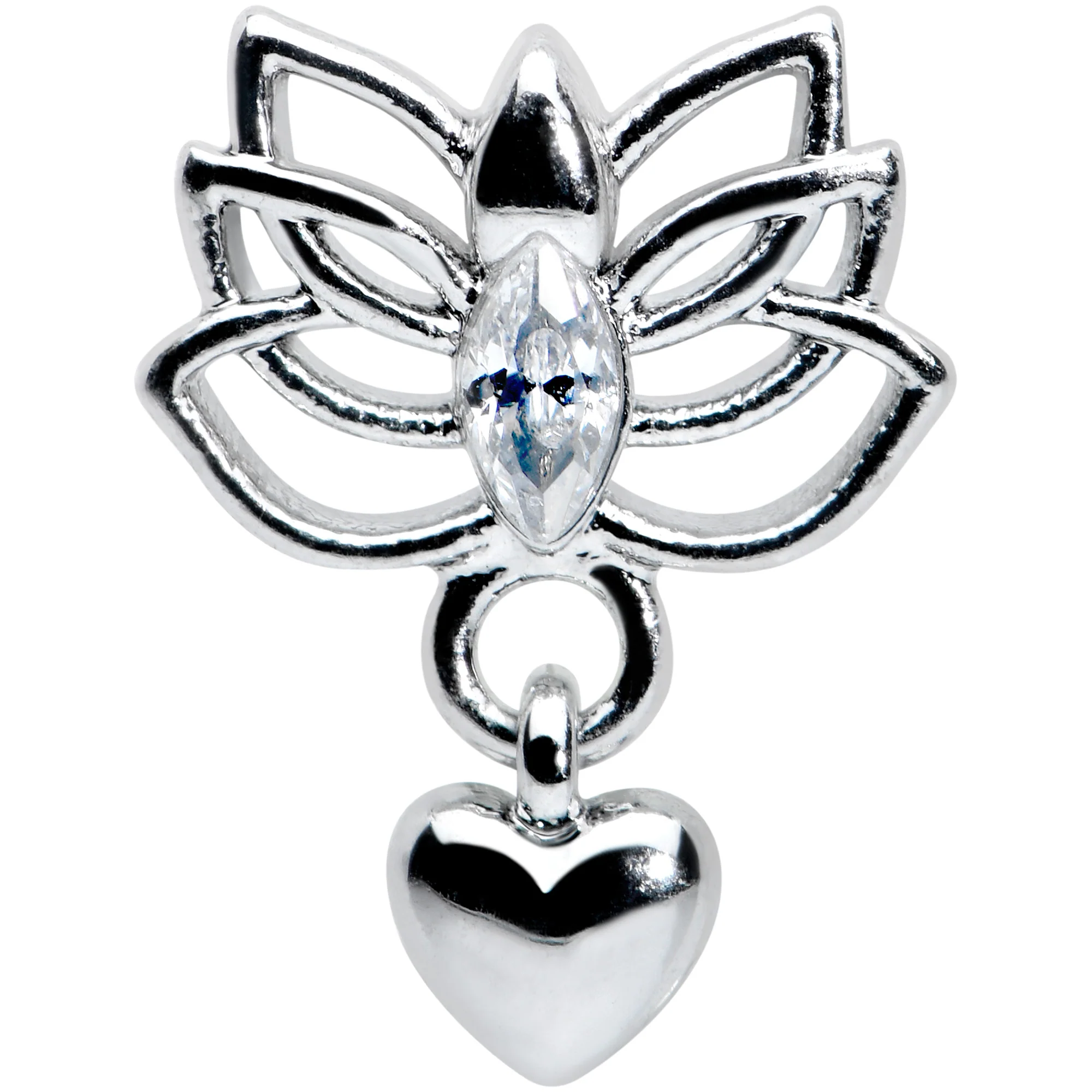 16G 5/16 Clear Gem Lotus Heart Dangle Labret Monroe Tragus - Image 2