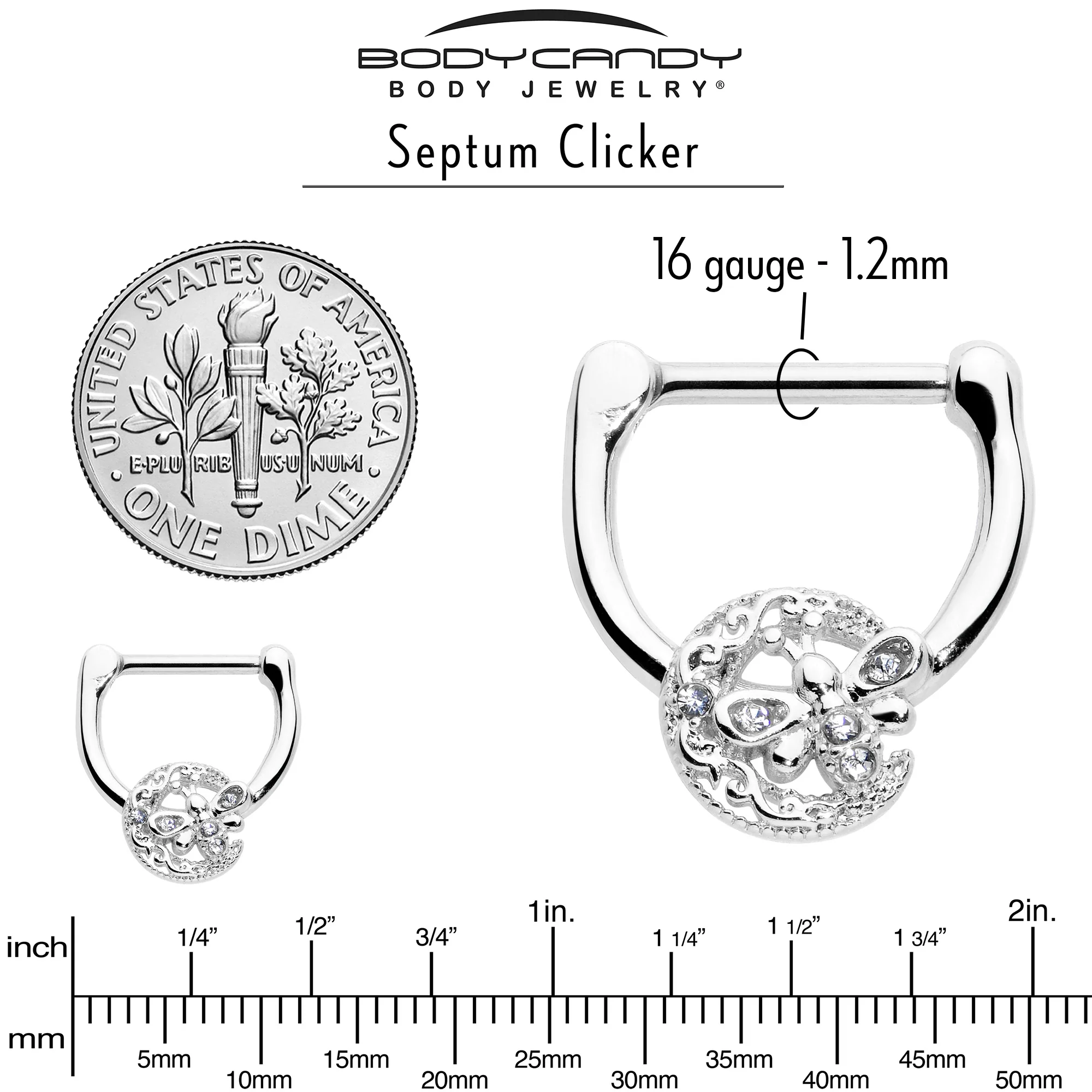 16G 5/16 Clear Gem Lunar Dragonfly Cartilage Clicker - Image 6