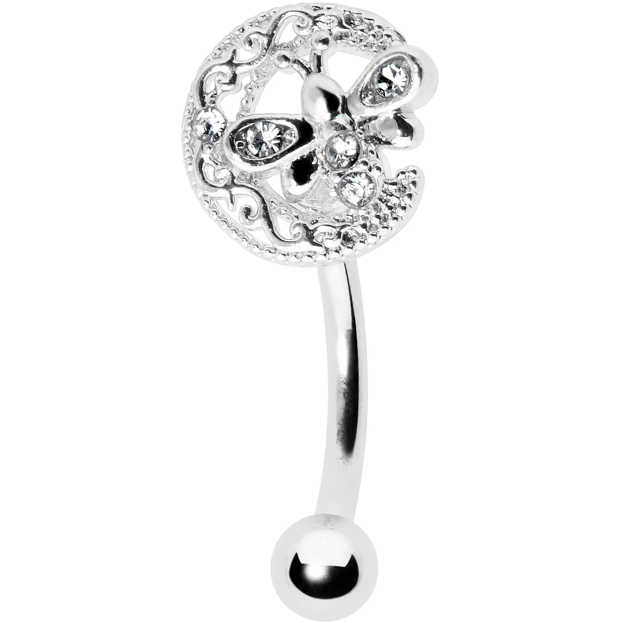 16G 5/16 Clear Gem Lunar Dragonfly Curved Eyebrow Ring