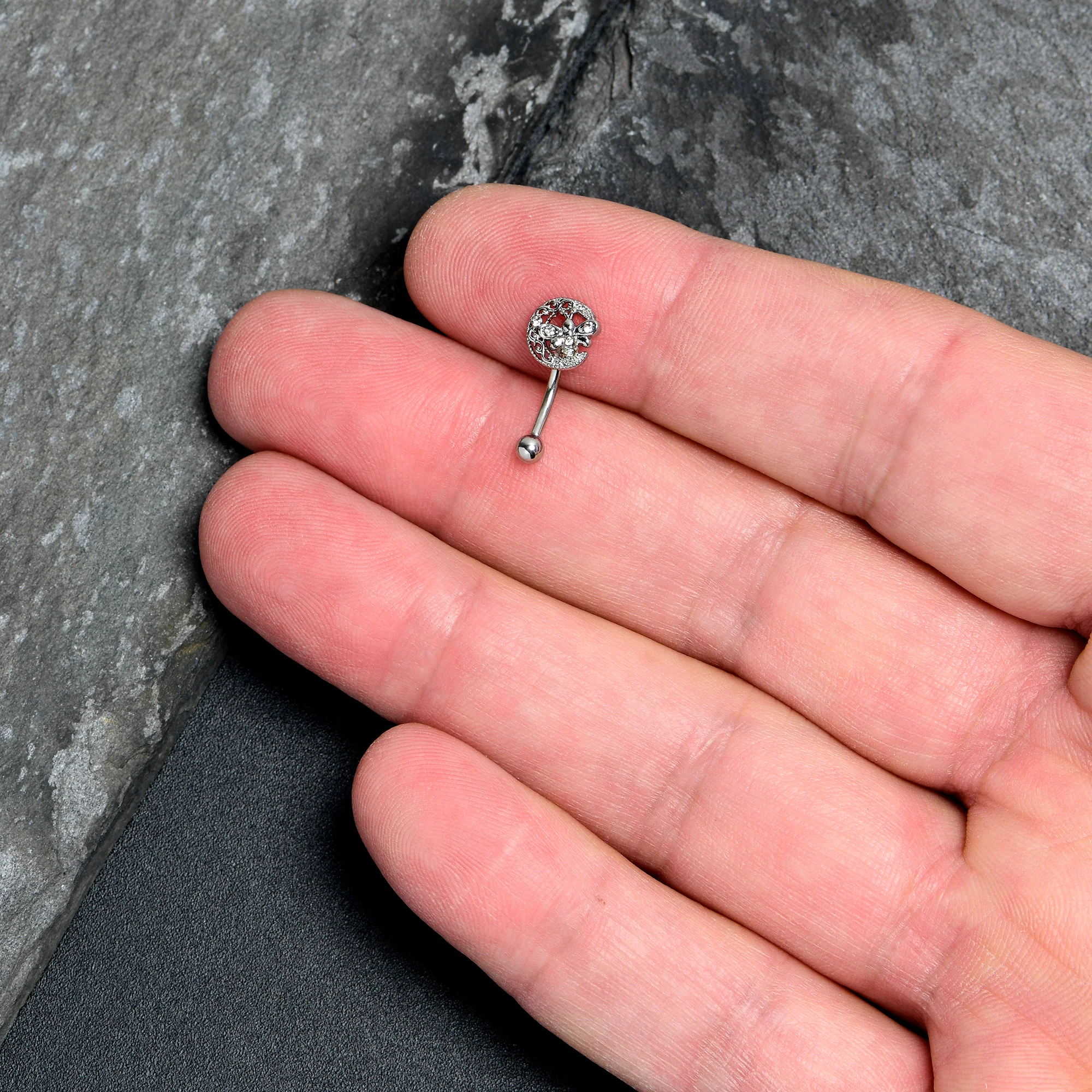 16G 5/16 Clear Gem Lunar Dragonfly Curved Eyebrow Ring - Image 2
