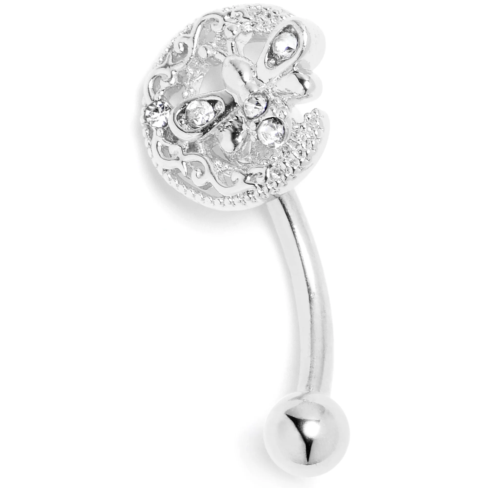 16G 5/16 Clear Gem Lunar Dragonfly Curved Eyebrow Ring - Image 3