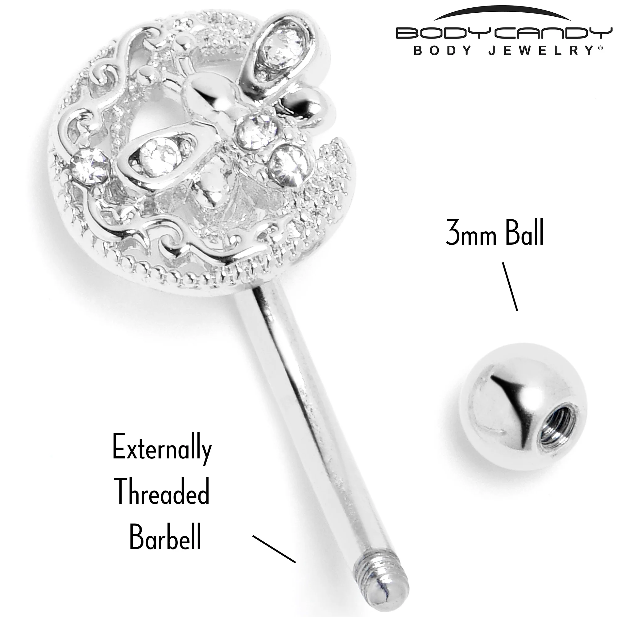 16G 5/16 Clear Gem Lunar Dragonfly Curved Eyebrow Ring - Image 5