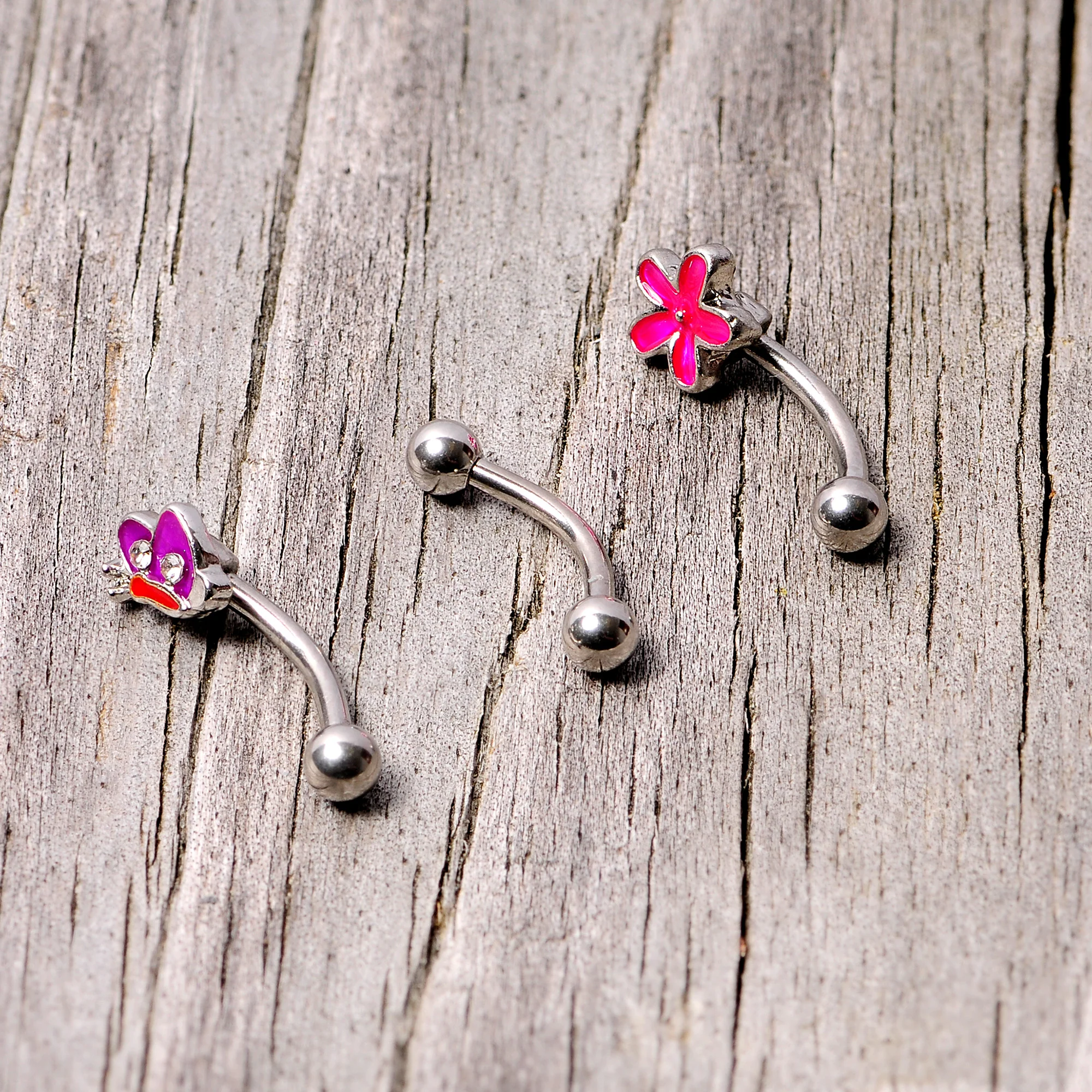16G 5/16 Clear Gem Purple Butterfly Curved Eyebrow Ring Set of 3 - Image 4