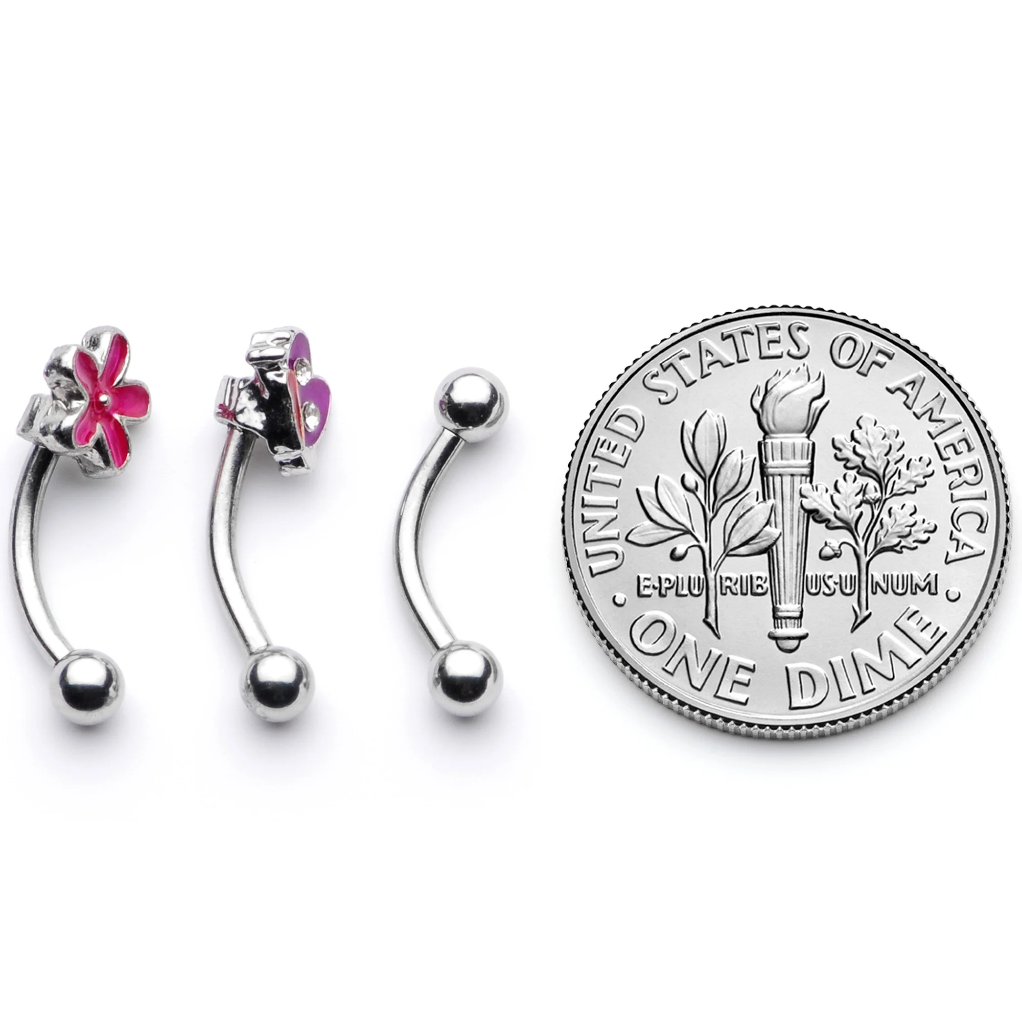 16G 5/16 Clear Gem Purple Butterfly Curved Eyebrow Ring Set of 3 - Image 5