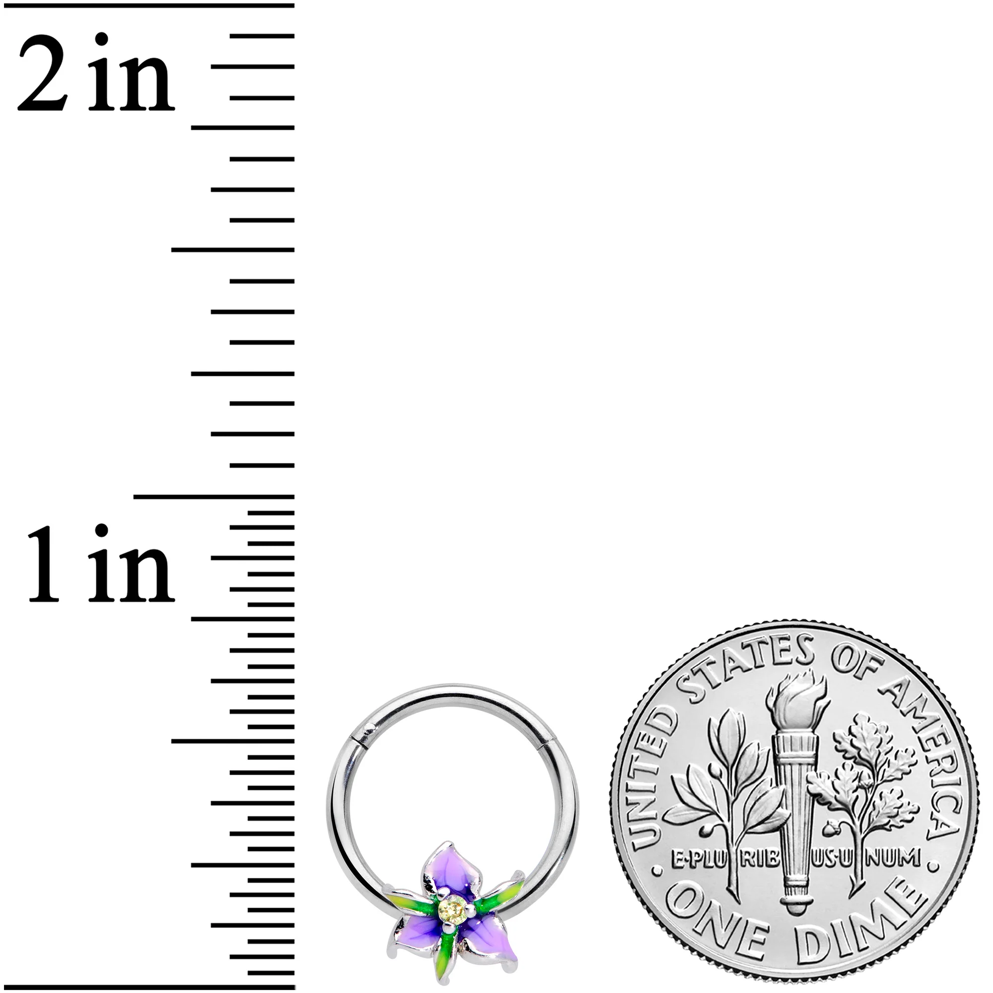 16G 3/8 Clear Gem Purple Iris Flower Hinged Segment Ring - Image 3