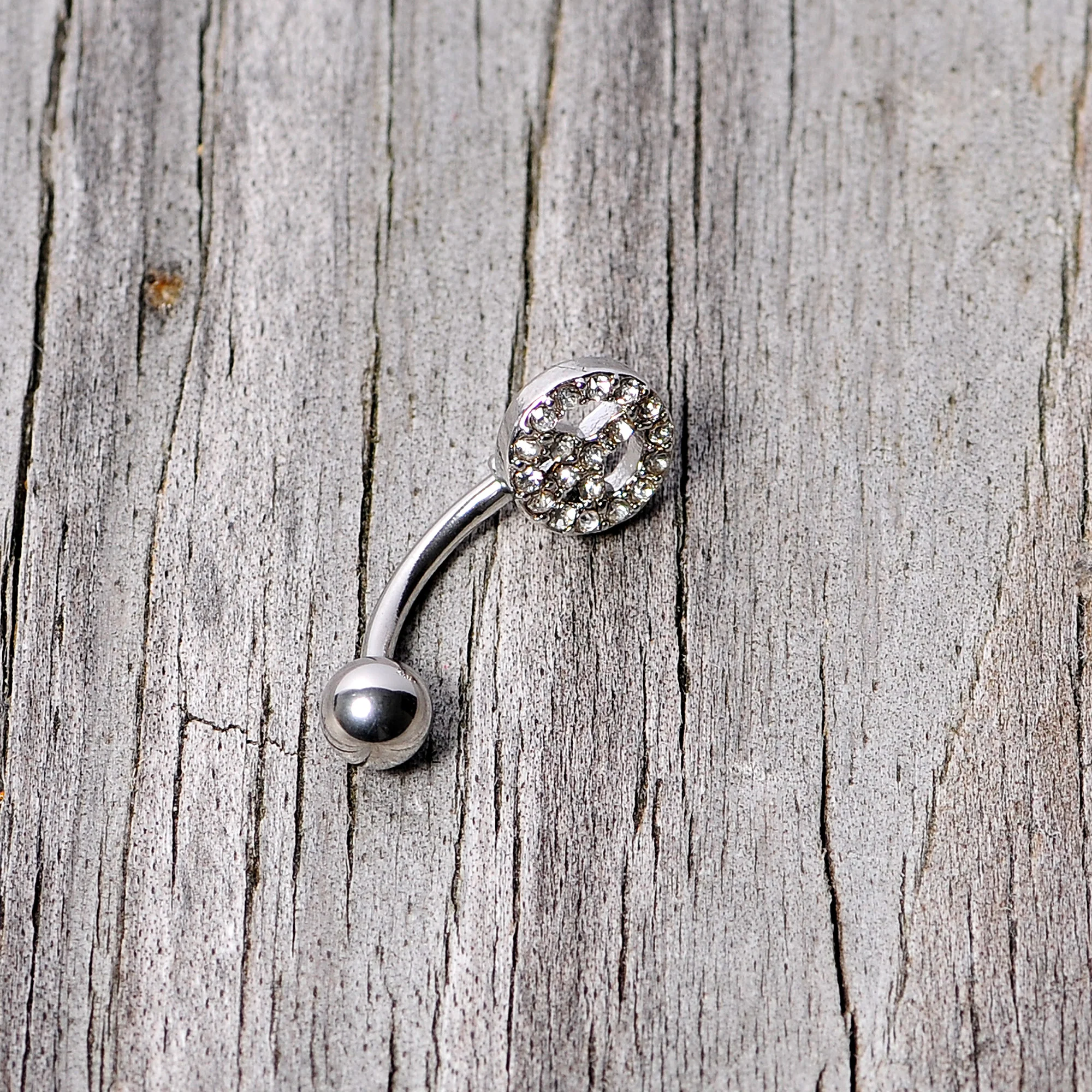 16G 5/16 Clear Gem Retro Peace Sign Curved Eyebrow Ring - Image 3