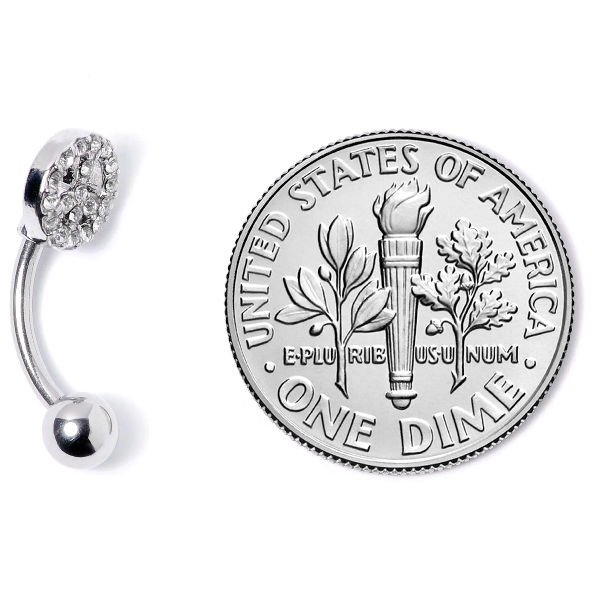16G 5/16 Clear Gem Retro Peace Sign Curved Eyebrow Ring - Image 5