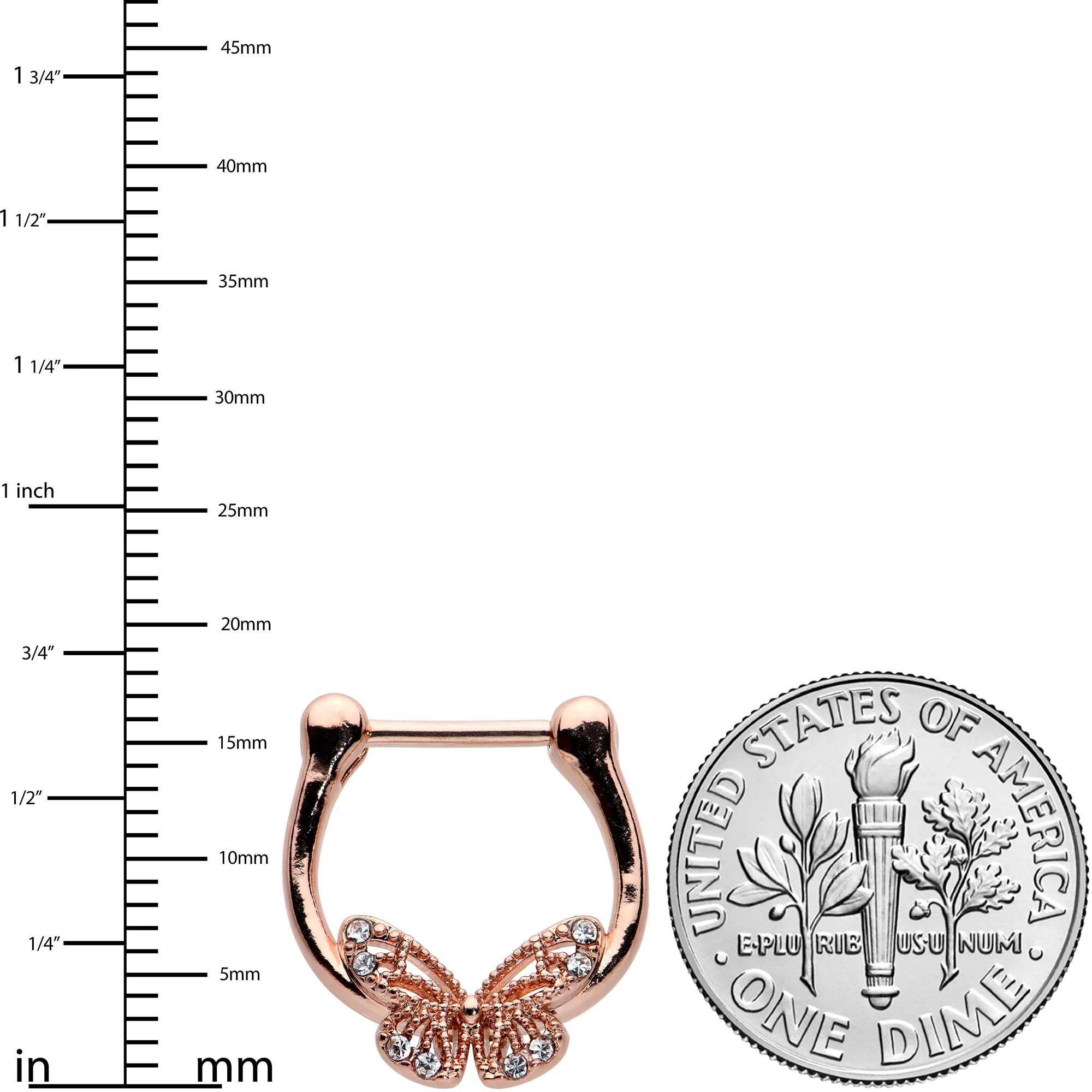 16G 5/16 Clear Gem Rose Gold Hue Airy Butterfly Cartilage Clicker - Image 3