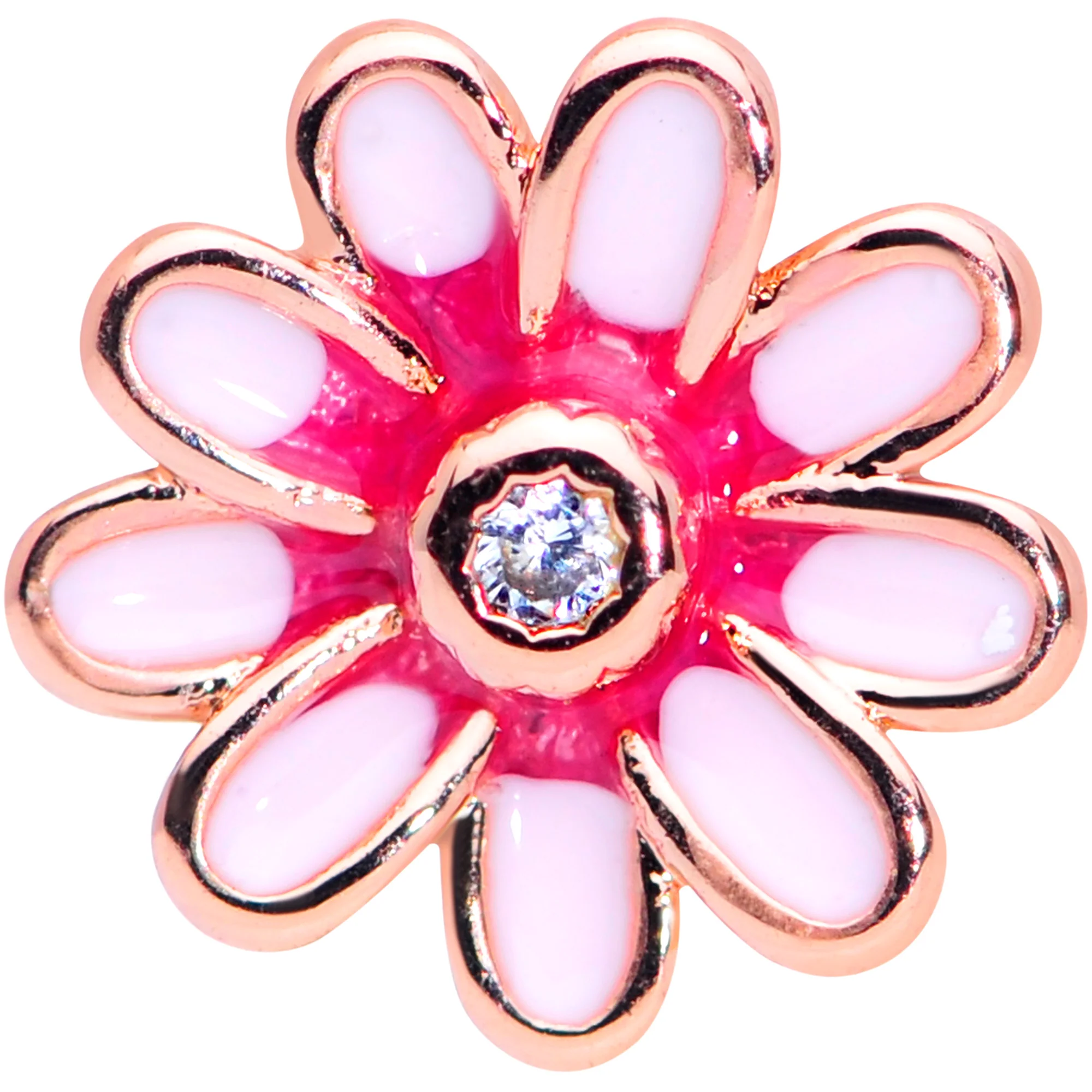 16G 5/16 Clear Gem Rose Gold Hue Pink Flower Labret Monroe Tragus - Image 2