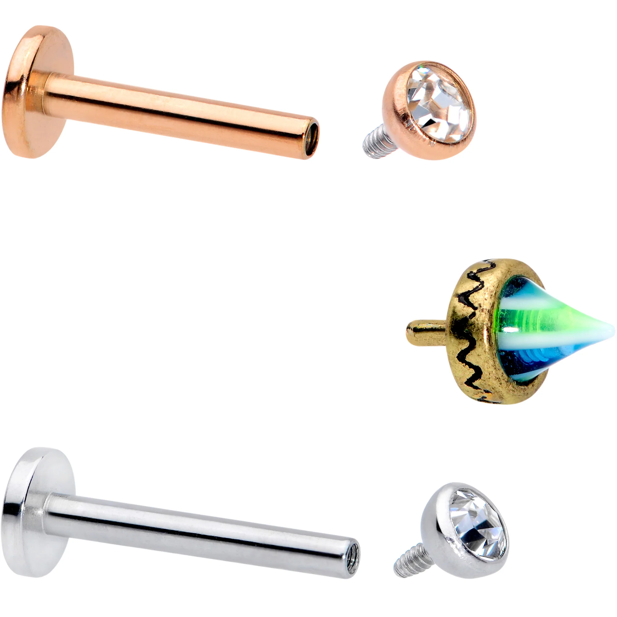 16G 5/16 Clear Gem Rose Gold Tone Bioplast Labret Tragus Set of 3 - Image 3