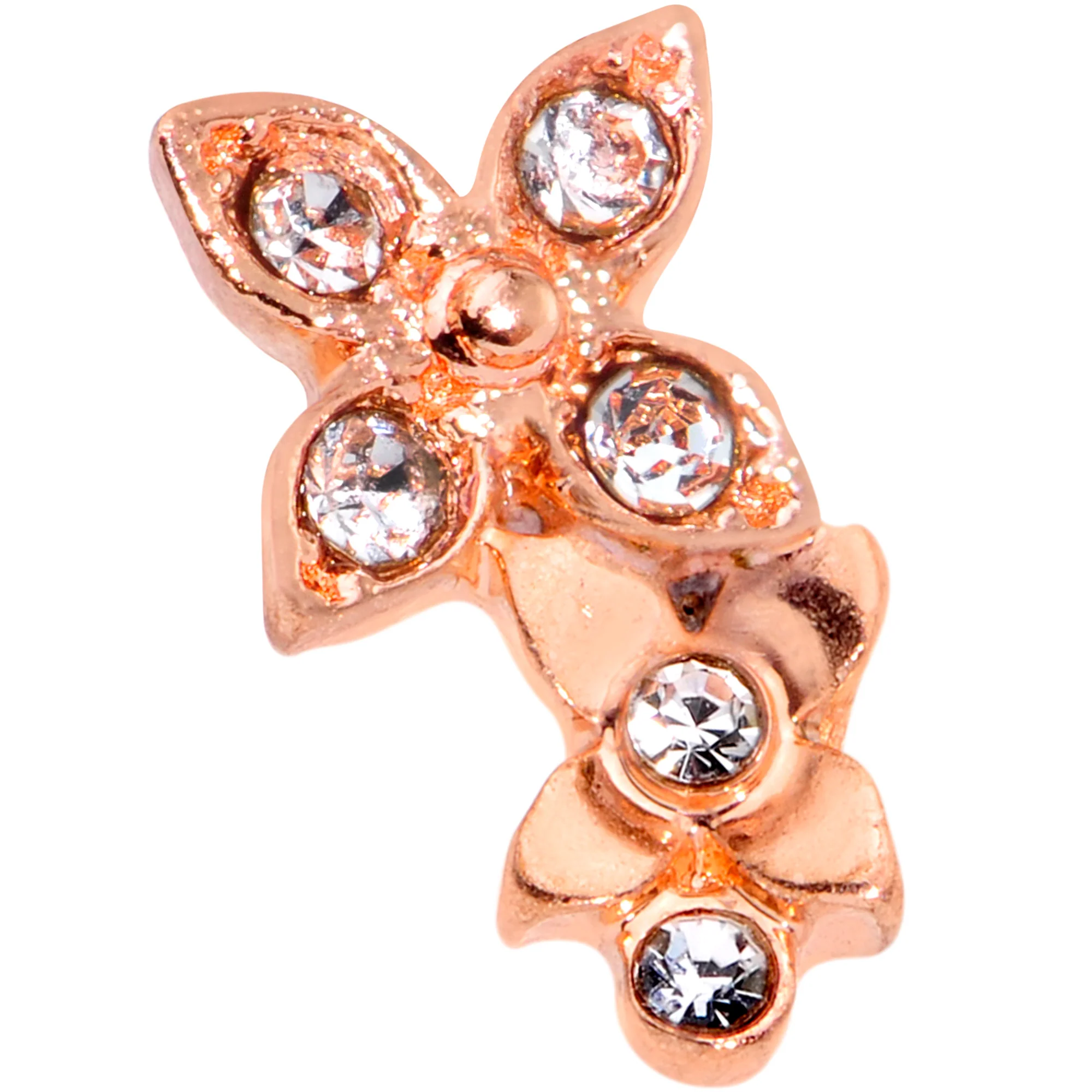 16G 5/16 Clear Gem Rose Gold Tone Butterfly Duo Labret Tragus - Image 2
