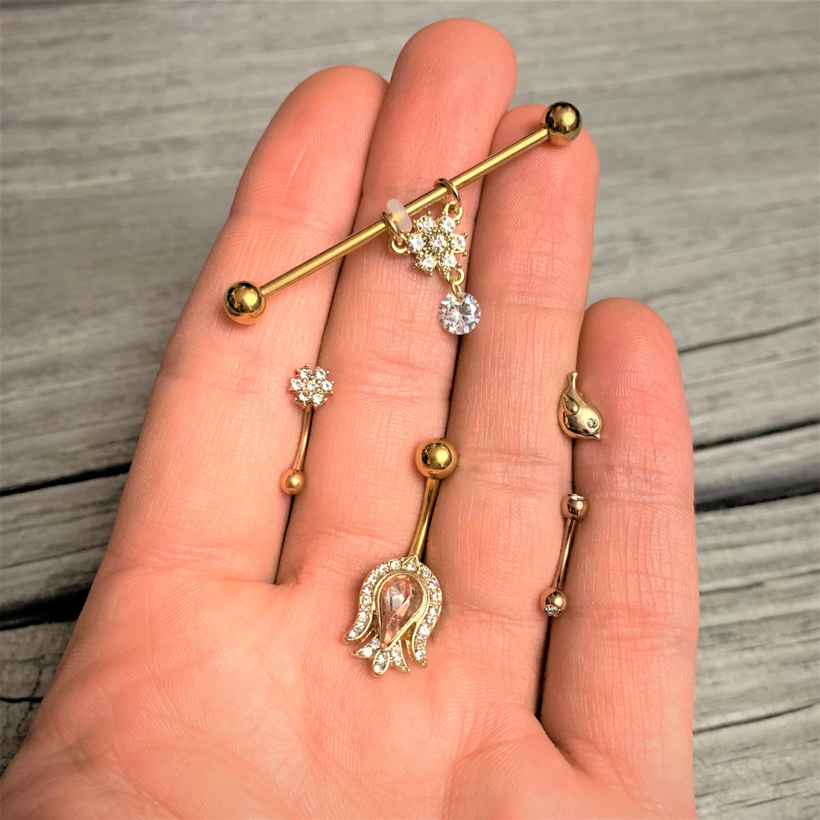 16G 5/16 Clear Gem Rose Gold Tone Curved Eyebrow Ring Set of 4 - Image 2
