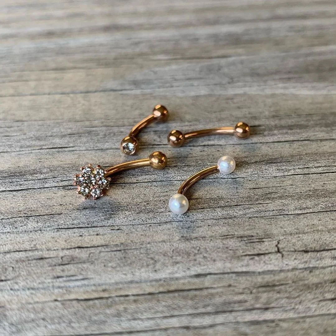 16G 5/16 Clear Gem Rose Gold Tone Curved Eyebrow Ring Set of 4 - Image 3