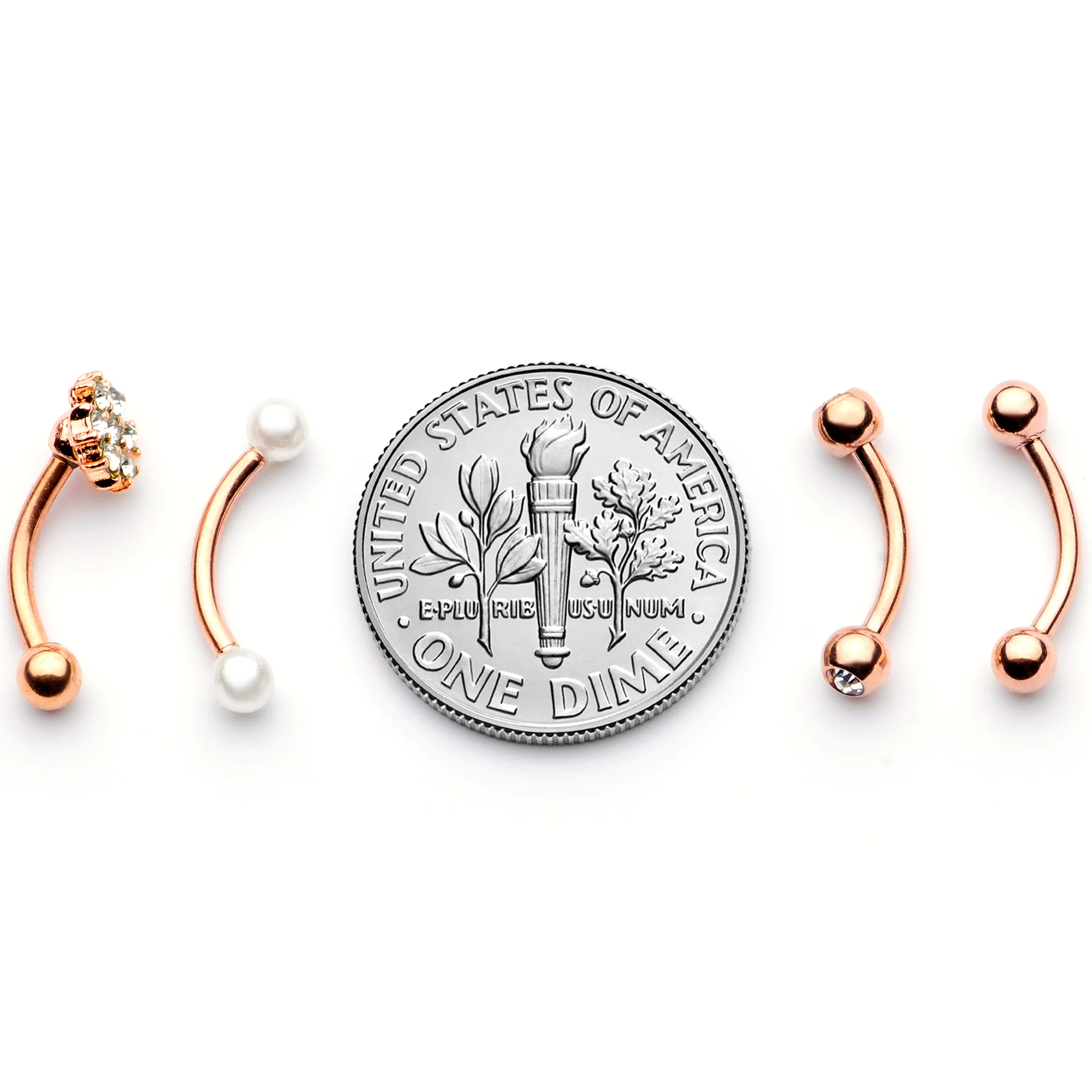16G 5/16 Clear Gem Rose Gold Tone Curved Eyebrow Ring Set of 4 - Image 7