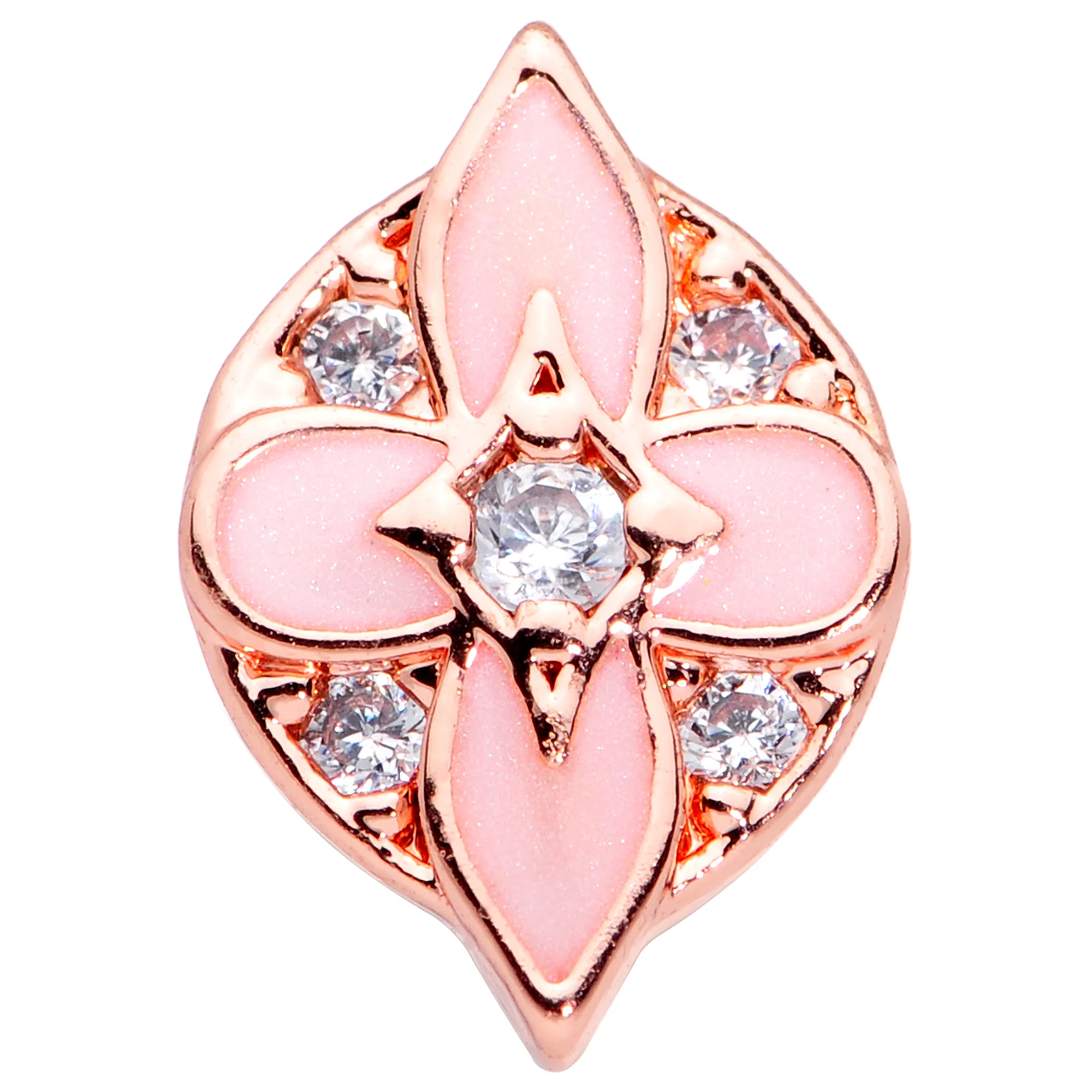 16G 5/16 Clear Gem Rose Gold Tone Pink Cross Labret Monroe Tragus - Image 2