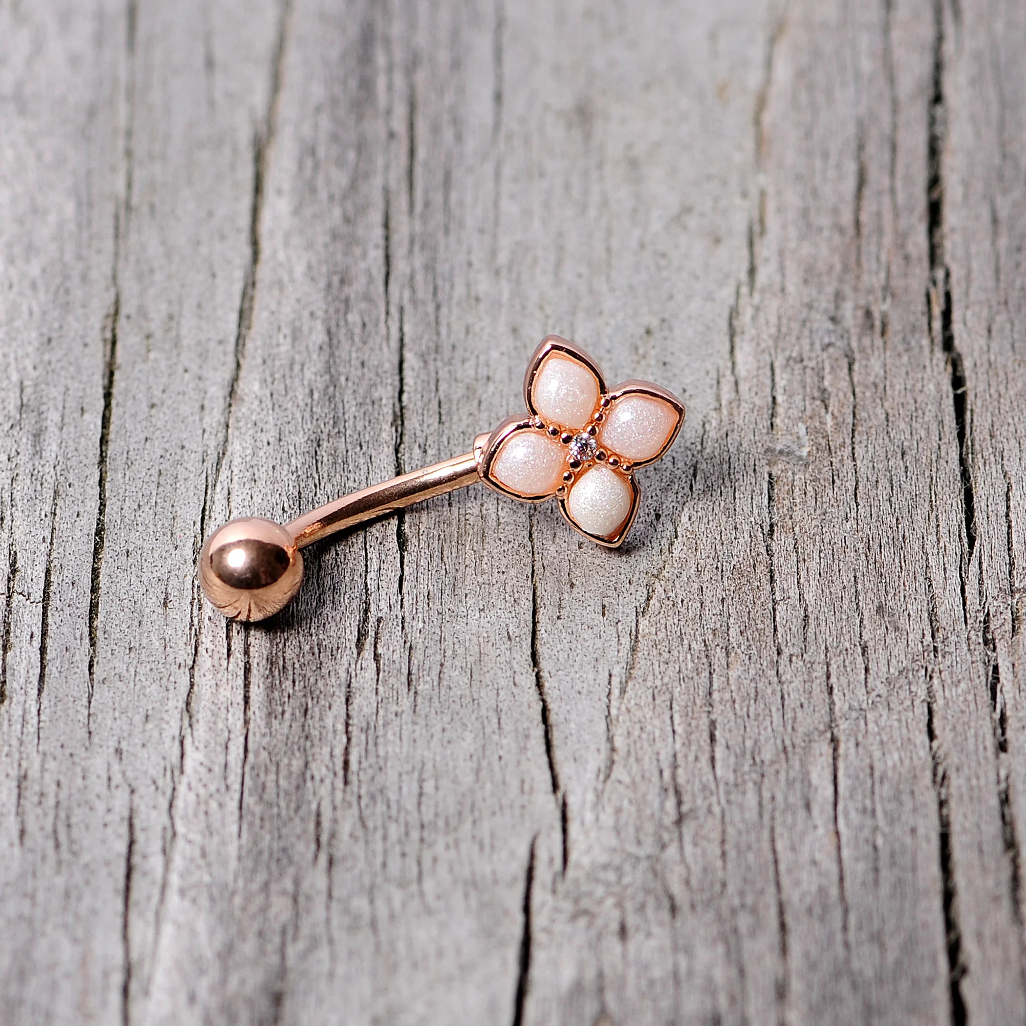 16G 5/16 Clear Gem Rose Gold Tone Rhombus Curved Eyebrow Ring - Image 4