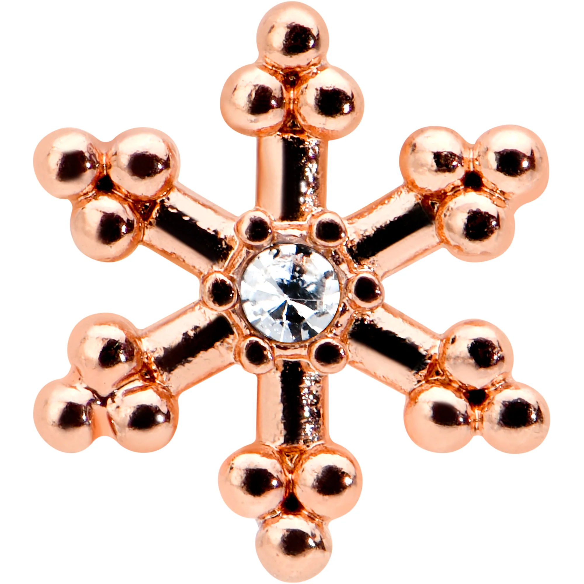 16G 5/16 Clear Gem Rose Gold Tone Snowflake Labret Monroe Tragus - Image 2