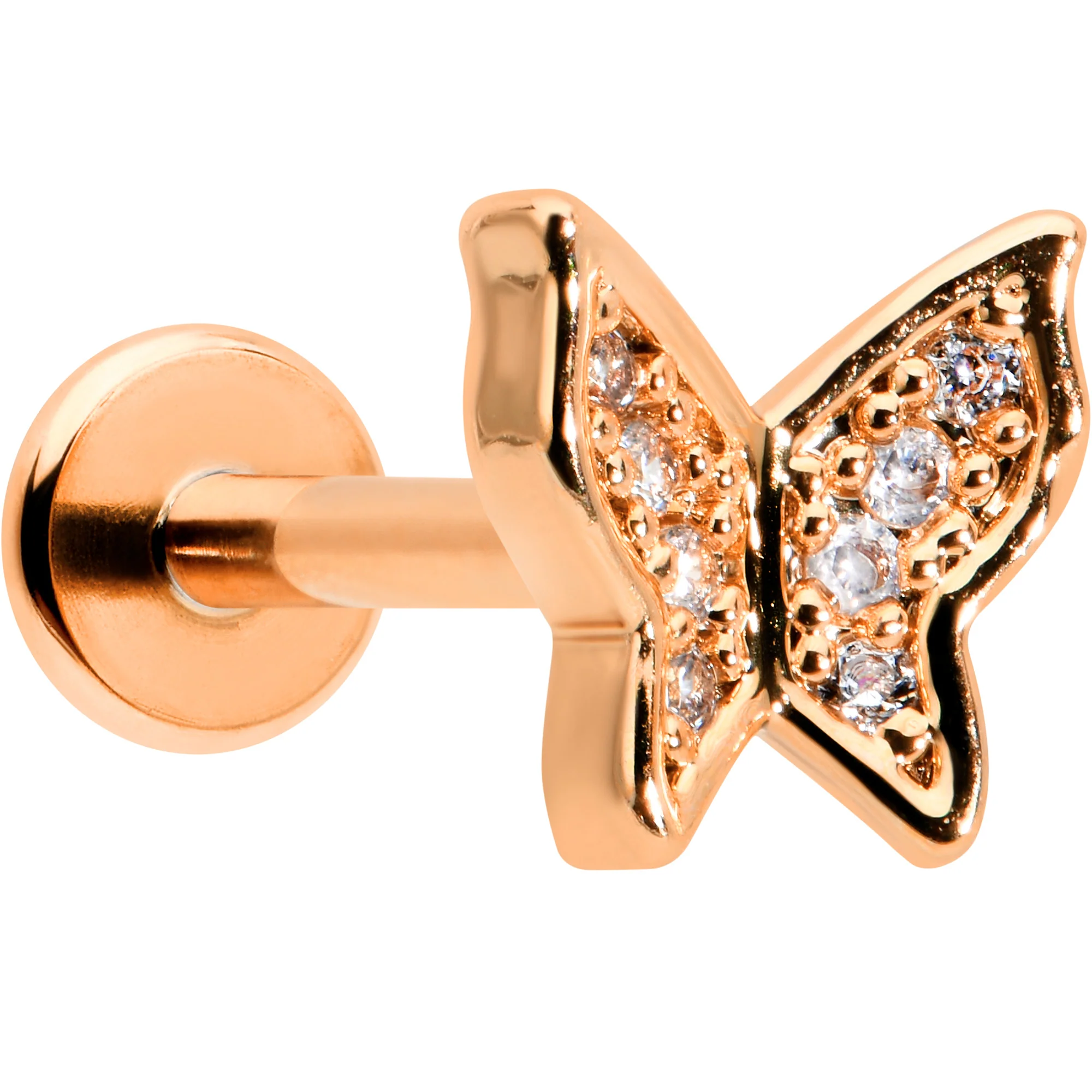16G 5/16 Clear Gem Rosy Tone Butterfly Internally Threaded Labret