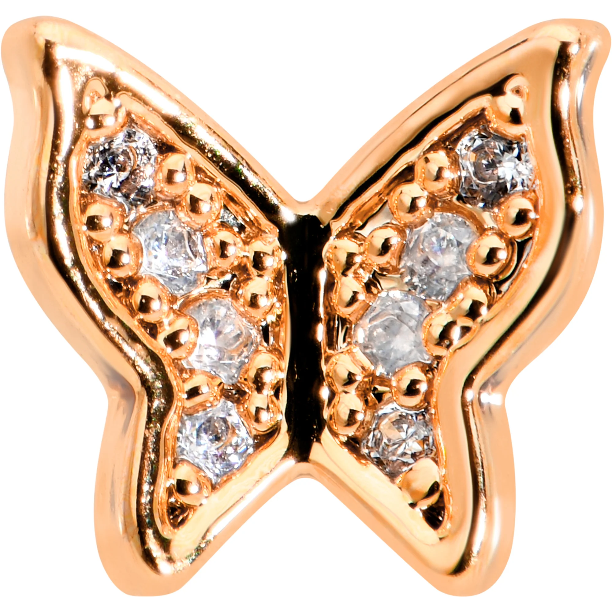 16G 5/16 Clear Gem Rosy Tone Butterfly Internally Threaded Labret - Image 2