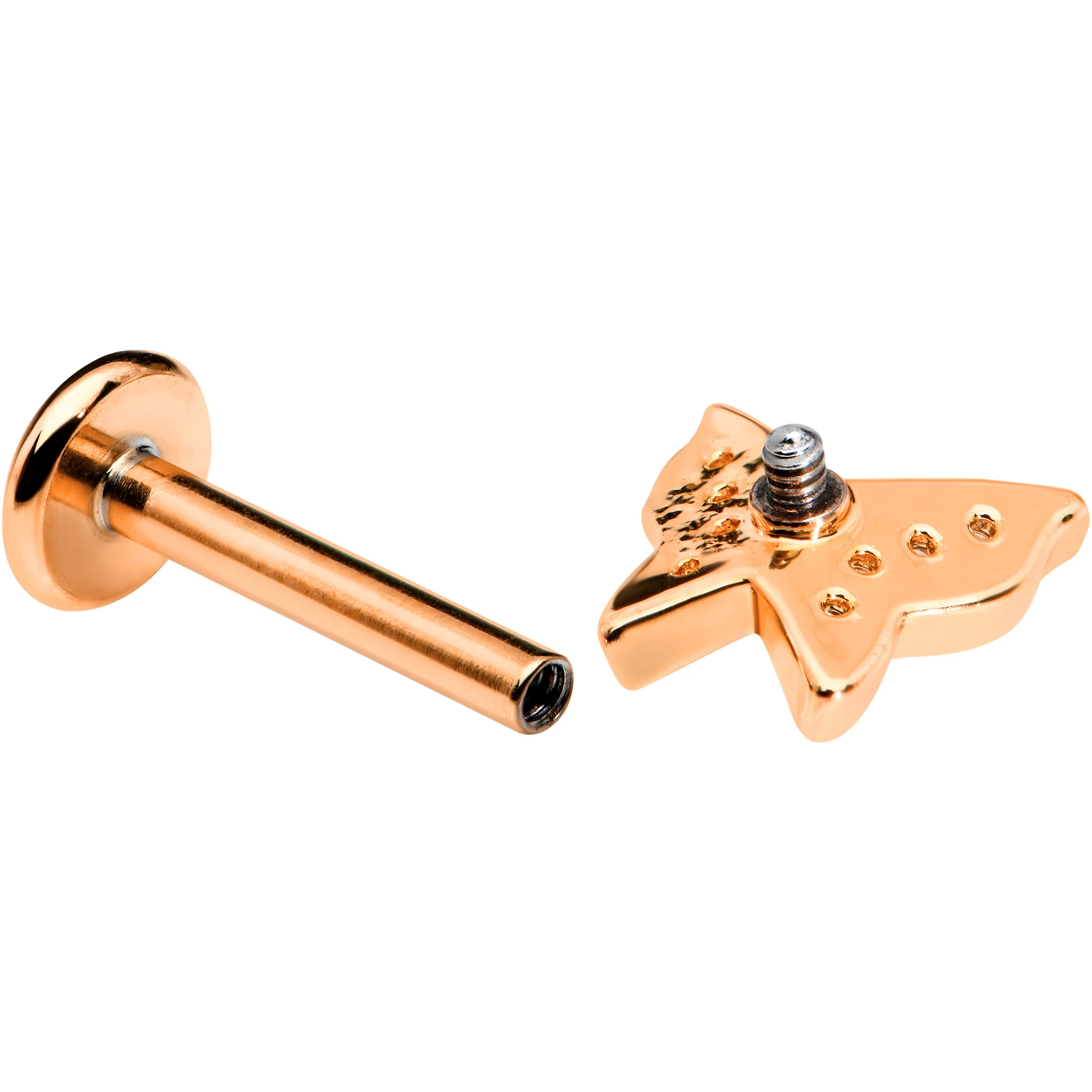 16G 5/16 Clear Gem Rosy Tone Butterfly Internally Threaded Labret - Image 4