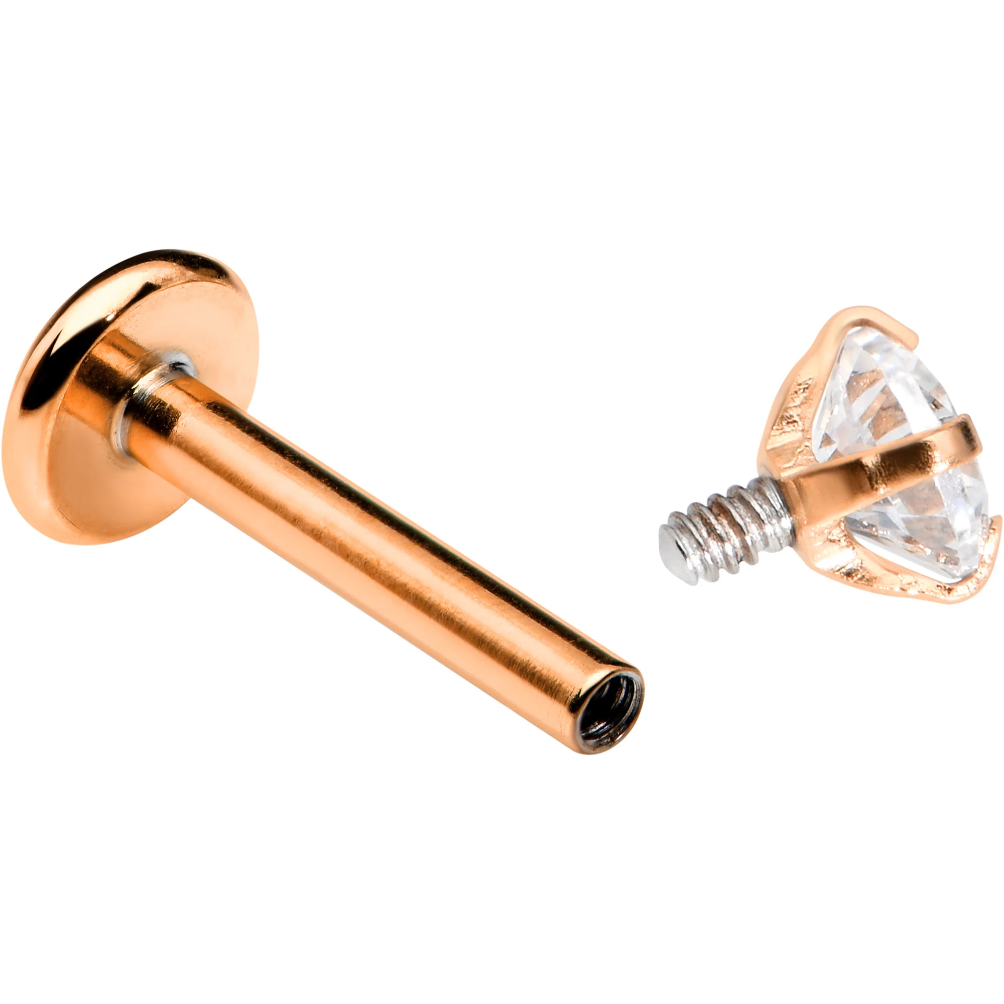 16G 5/16 Clear Gem Rosy Tone Round Internal Thread Labret Tragus - Image 2