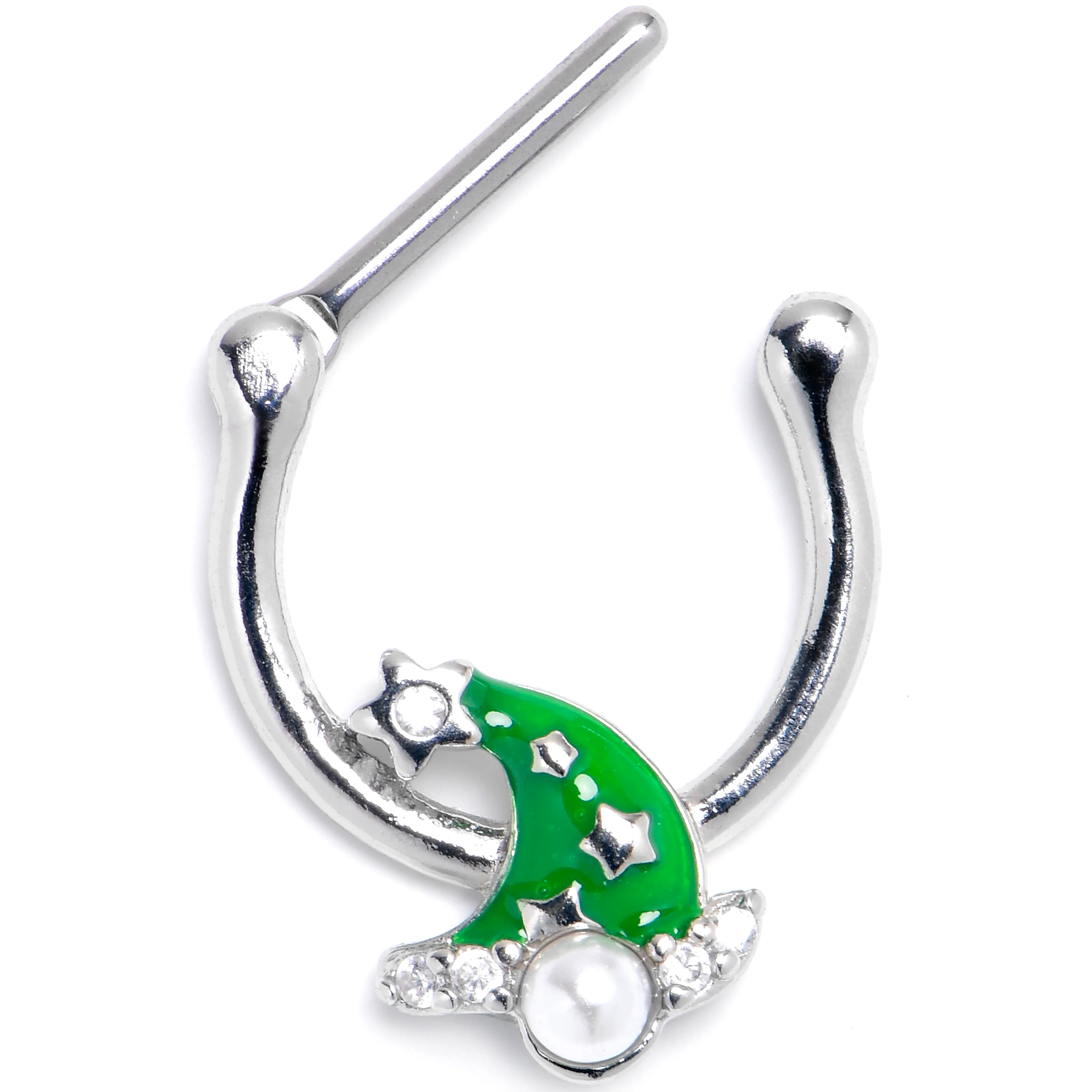 16G 5/16 Clear Gem Santa Hat Stars Green Cartilage Clicker