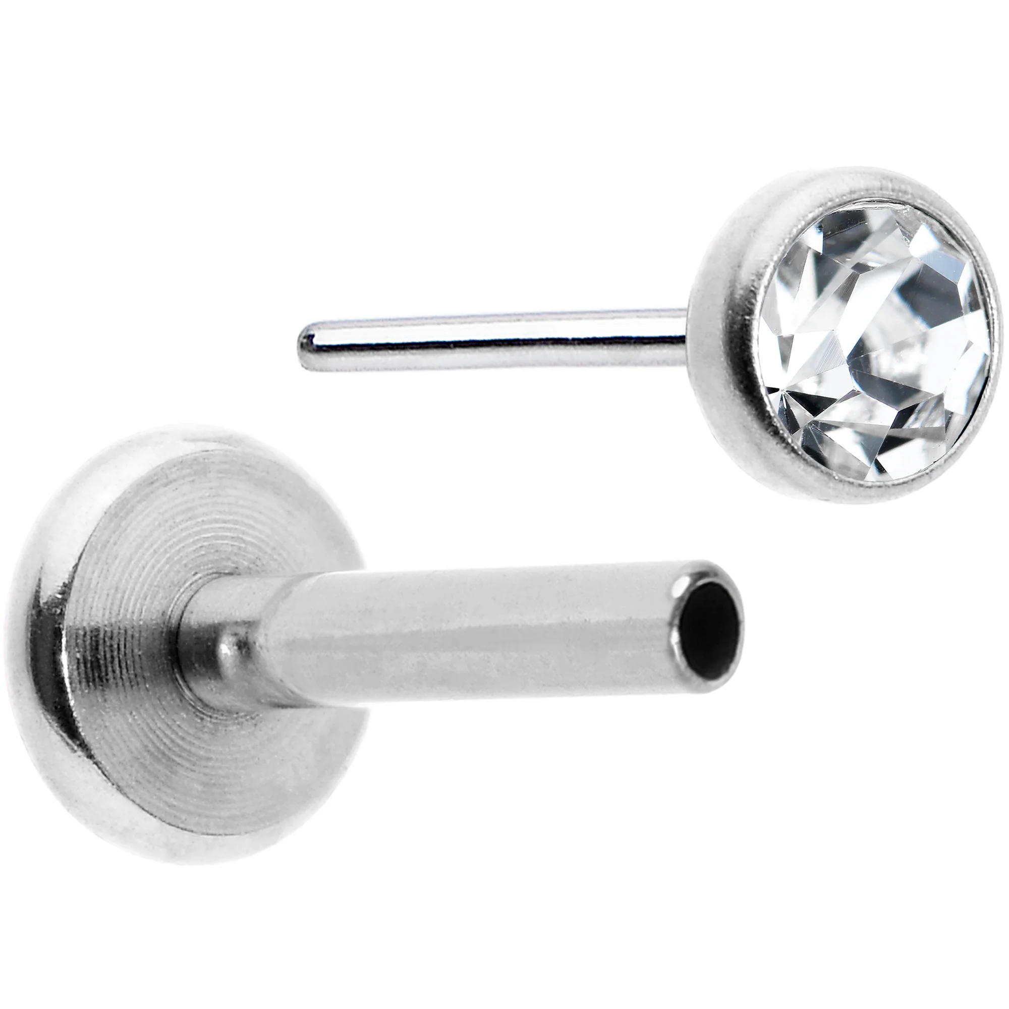 16G 5/16 Clear Gem Threadless Labret Monroe Tragus - Image 2