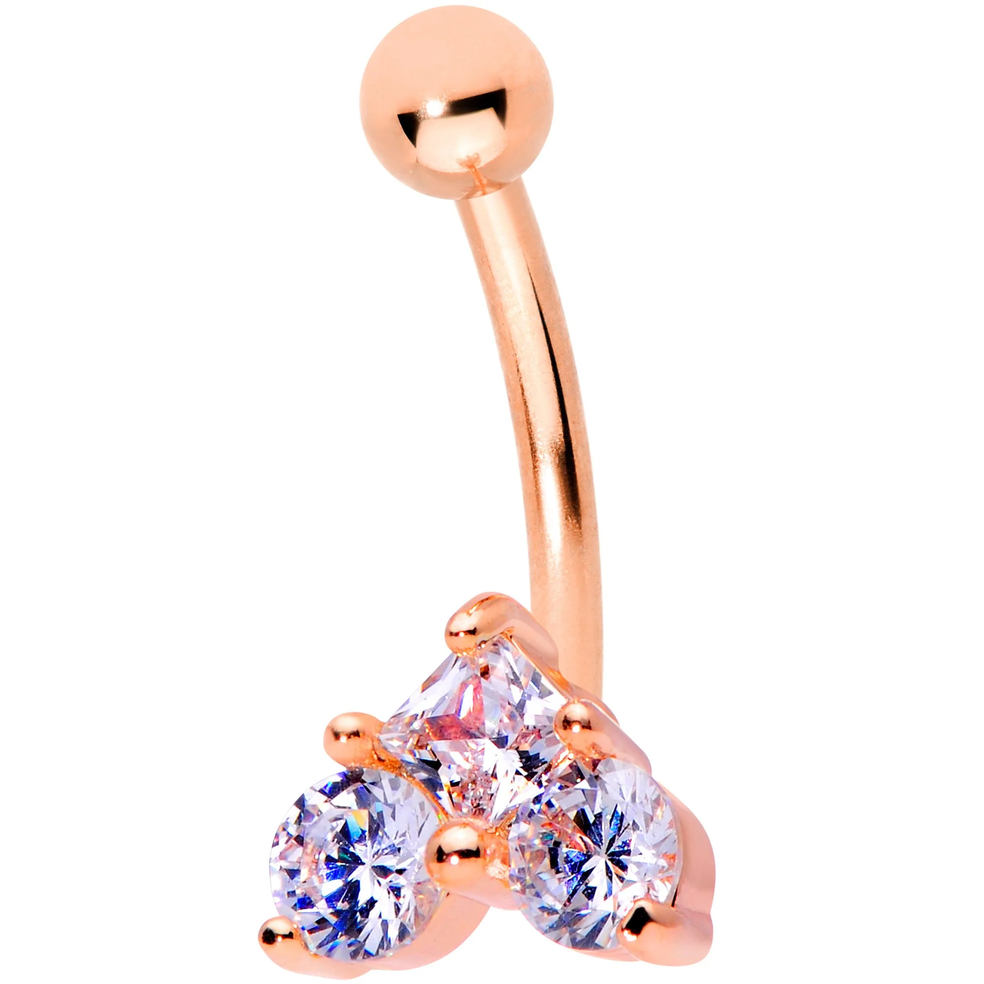 16G 5/16 Clear Gem Trio Rose Gold Tone Heart Curved Eyebrow Ring - Image 2
