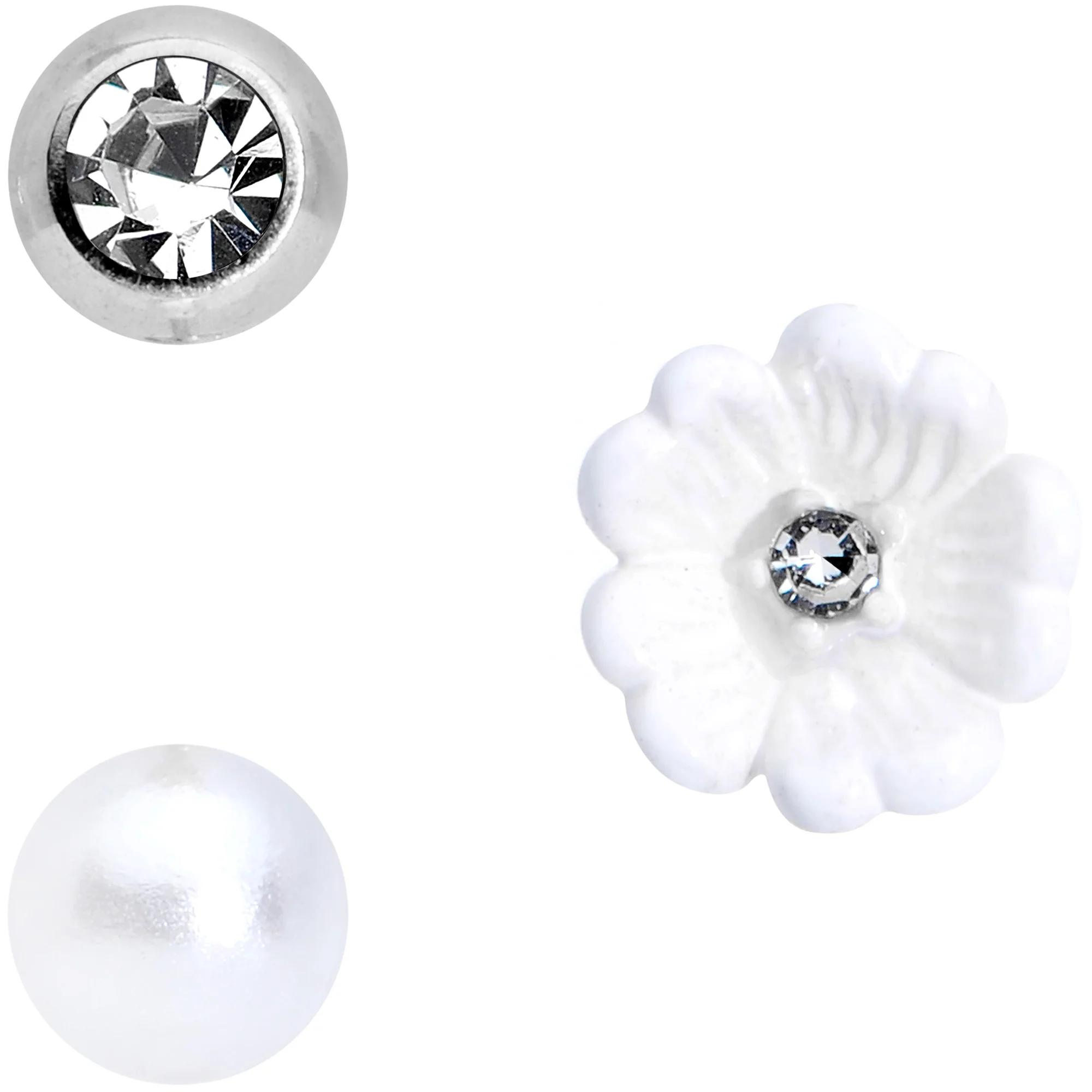 16G 5/16 Clear Gem Flower Labret Tragus Set of 3 - Image 2