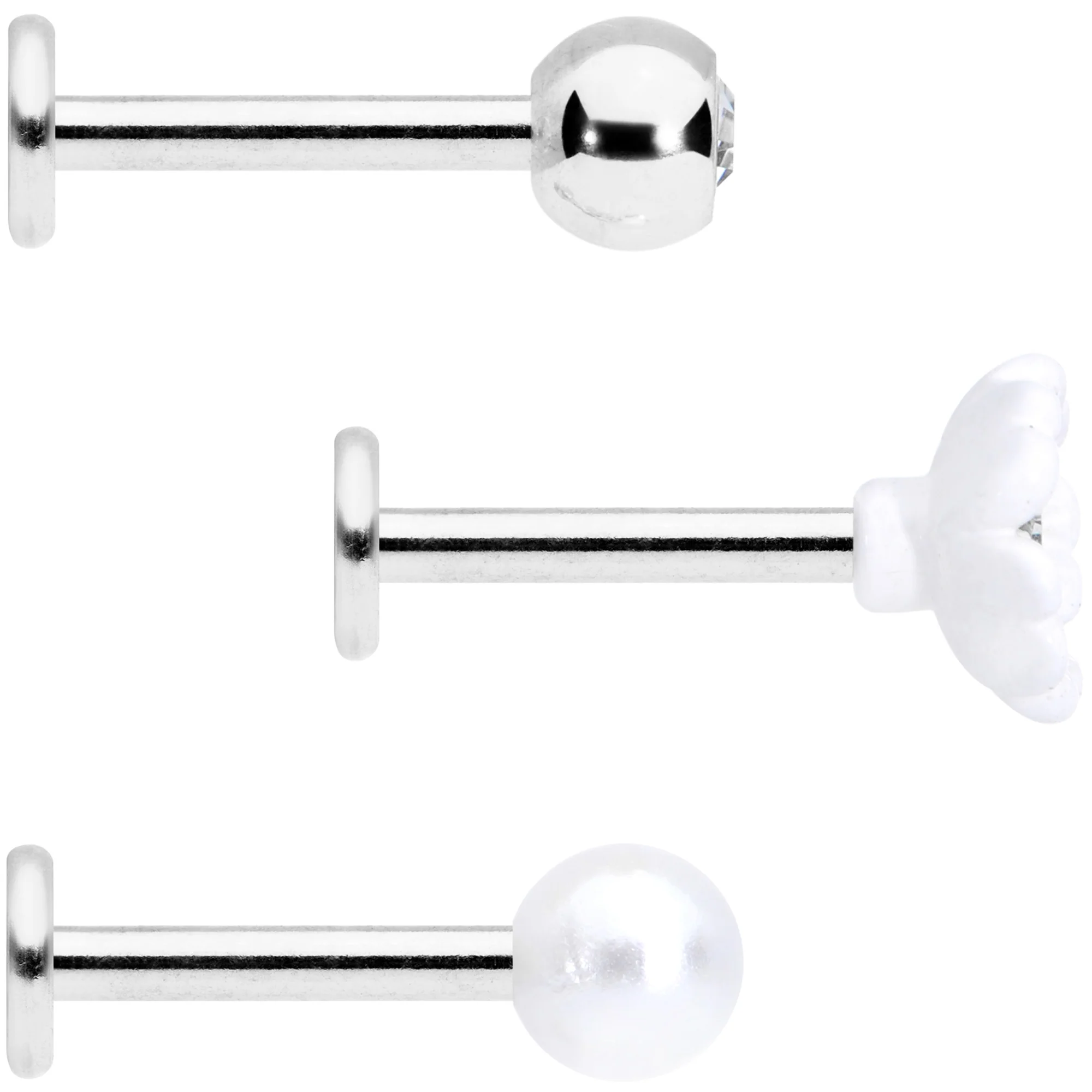 16G 5/16 Clear Gem Flower Labret Tragus Set of 3 - Image 3