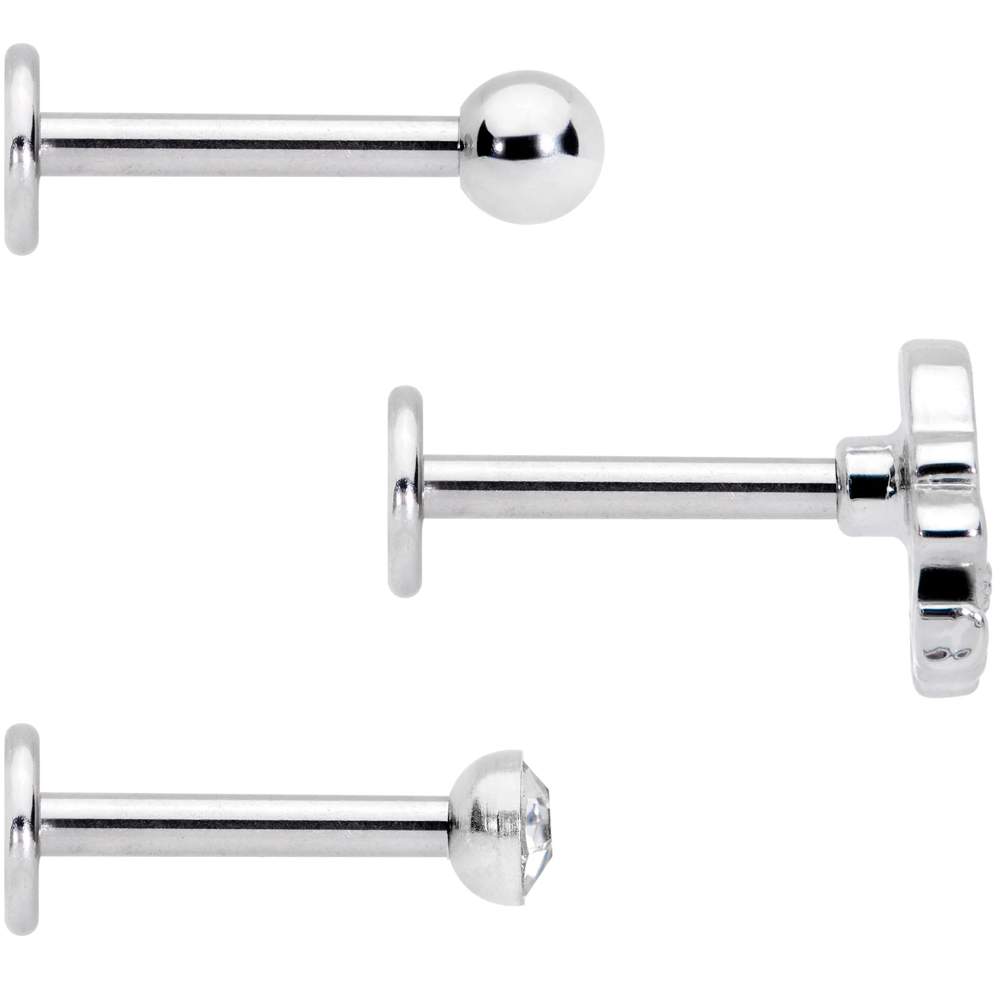 16G 5/16 Clear Gem Winter Penguin Labret Monroe Tragus Set of 3 - Image 2