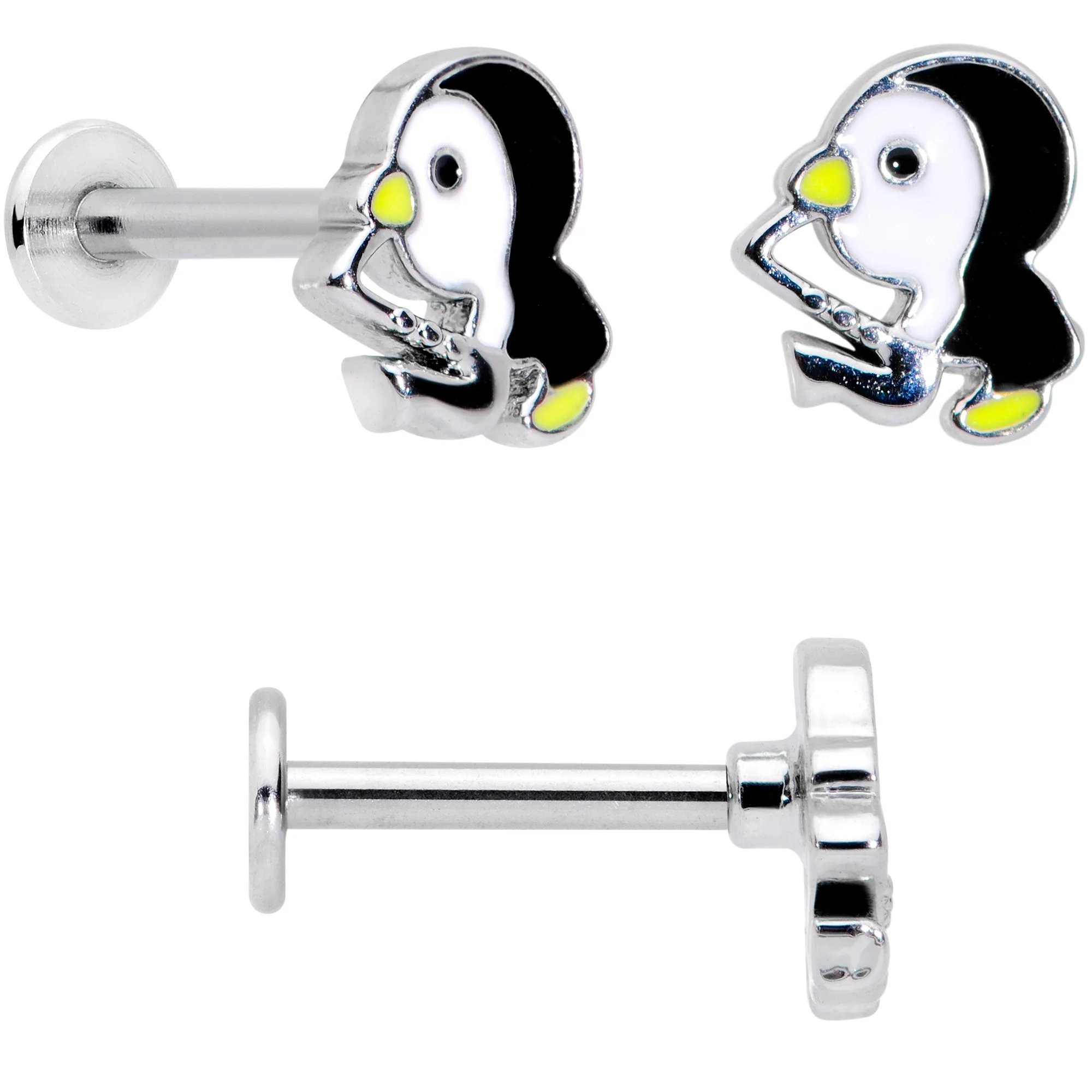 16G 5/16 Clear Gem Winter Penguin Labret Monroe Tragus Set of 3 - Image 3