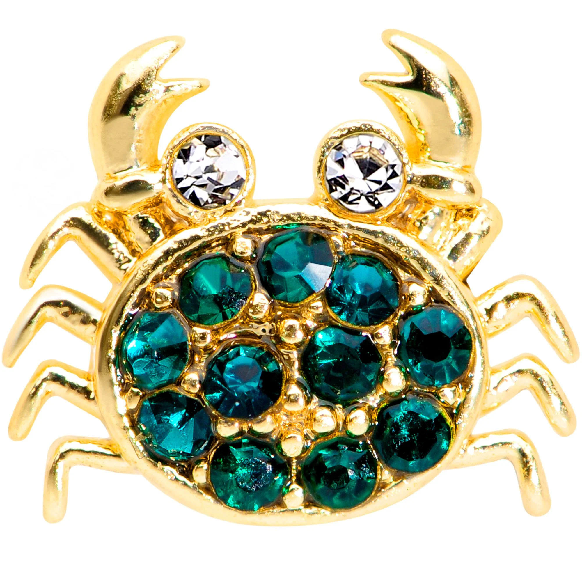 16G 5/16 Clear Green Gem Gold Tone Nautical Crab Labret Tragus - Image 3