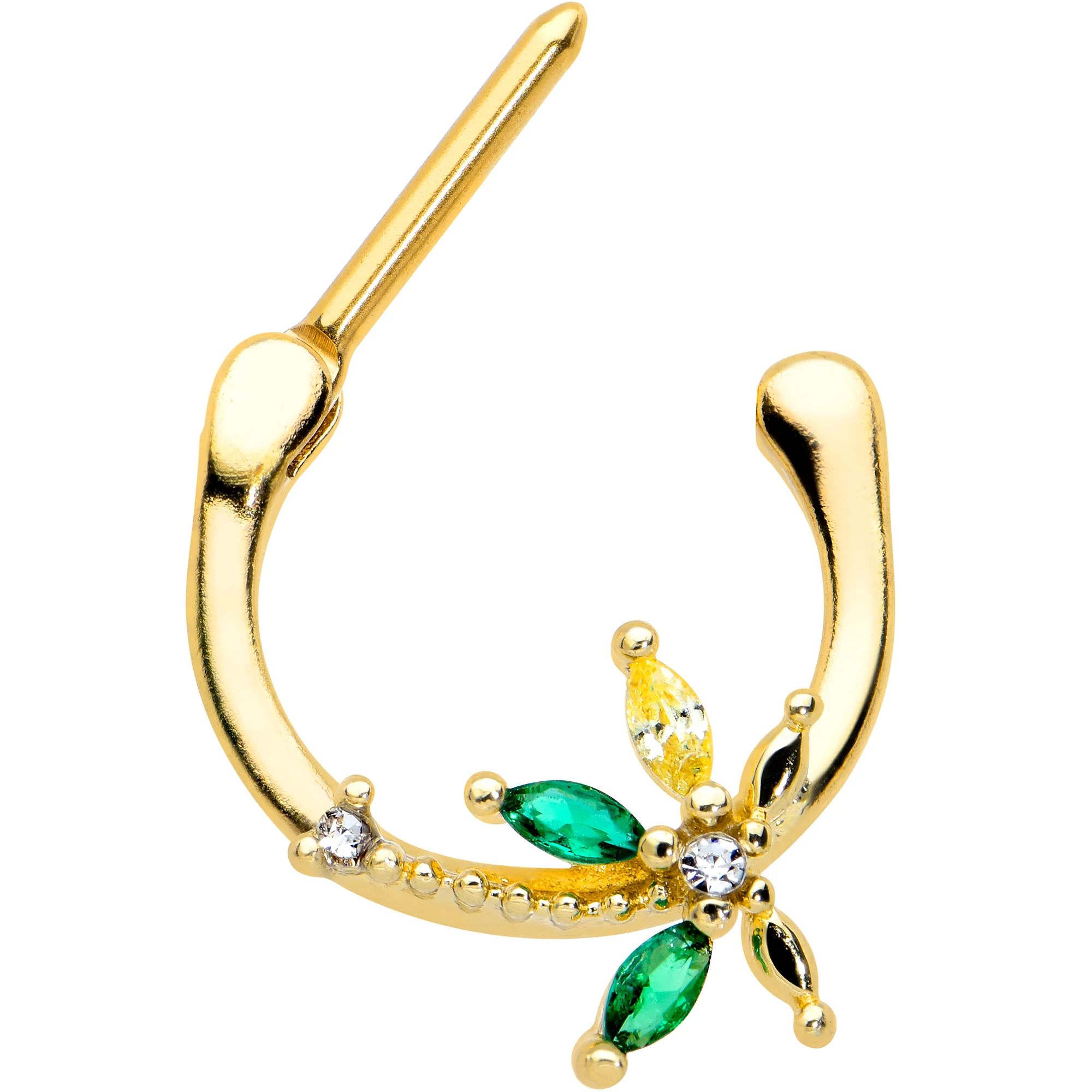 16G 5/16 Clear Green Gem Gold Tone Palm Tree Cartilage Clicker - Image 2