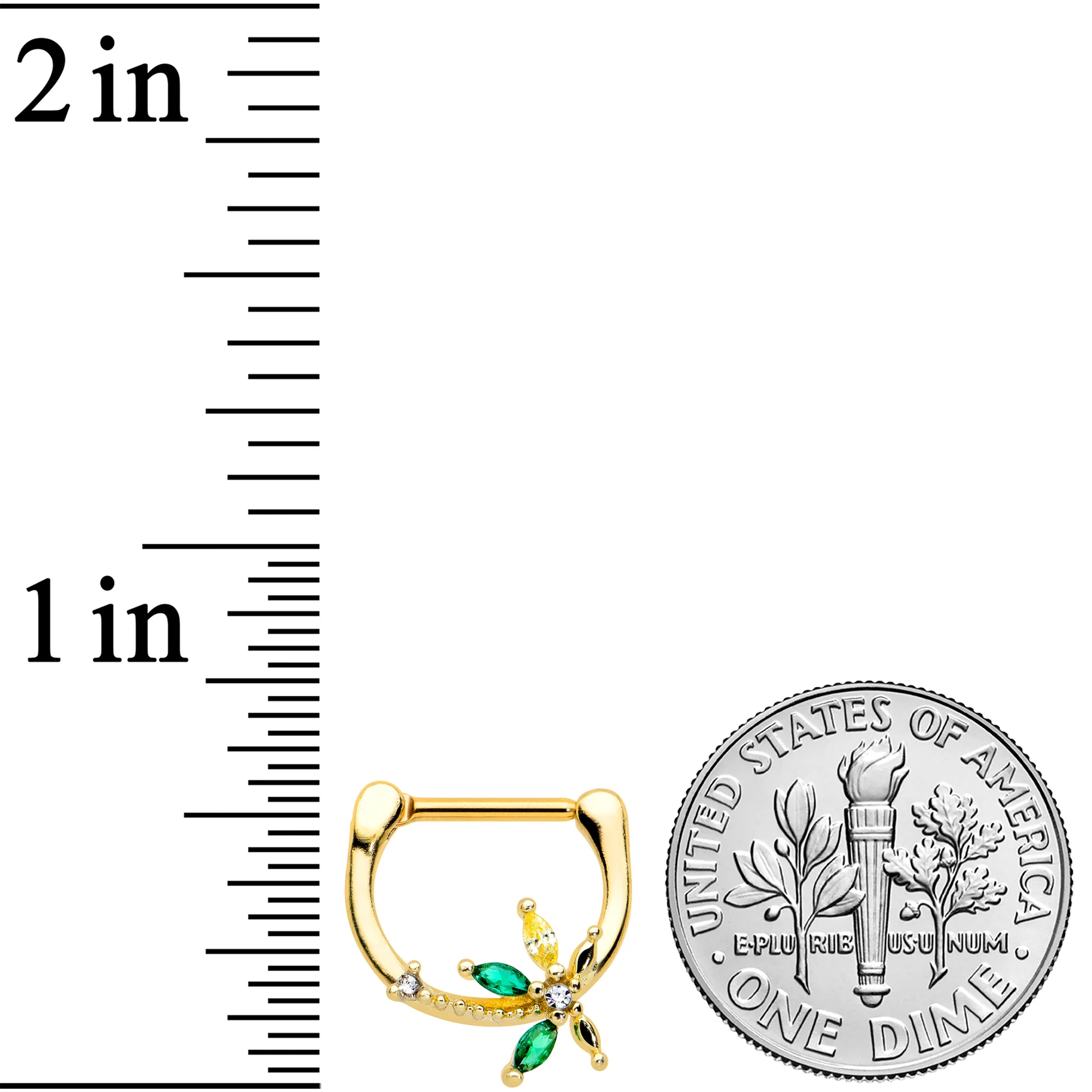 16G 5/16 Clear Green Gem Gold Tone Palm Tree Cartilage Clicker - Image 3
