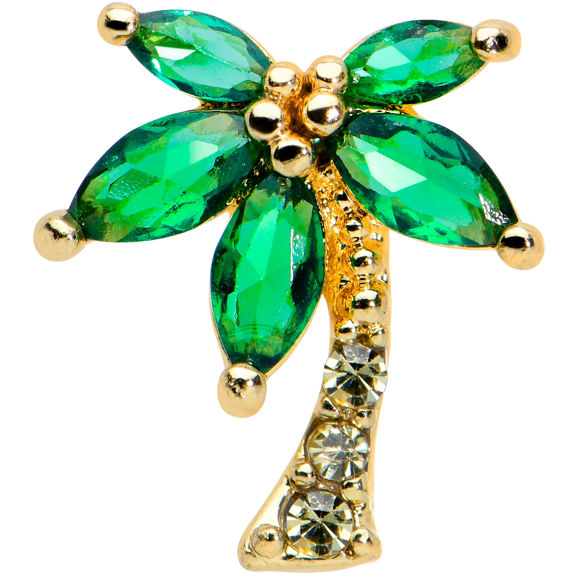 16G 5/16 Clear Green Gem Gold Tone Palm Tree Labret Monroe Tragus - Image 2