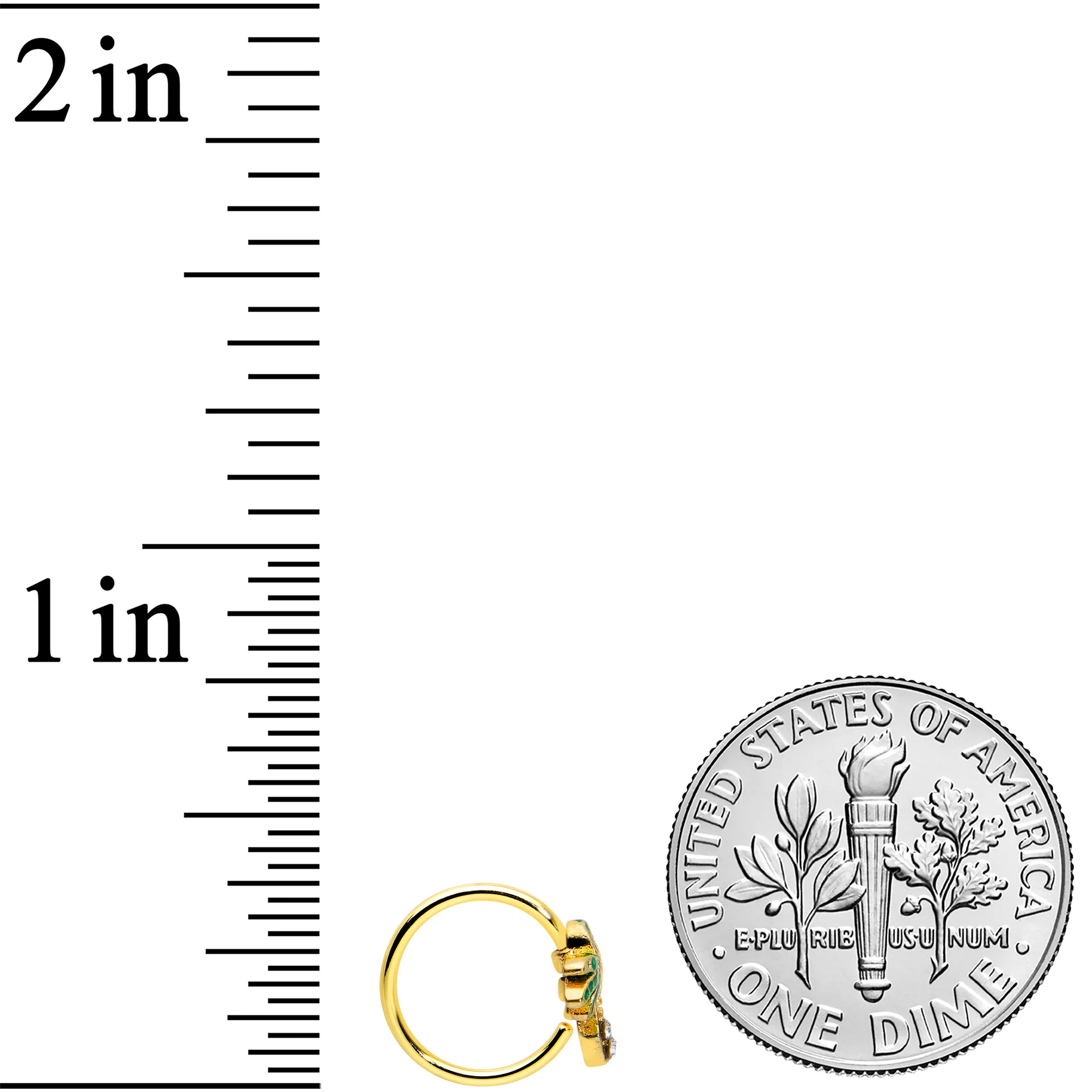 16G 5/16 Clear Green Gem Gold Tone Retro Palm Tree Nose Hoop - Image 4