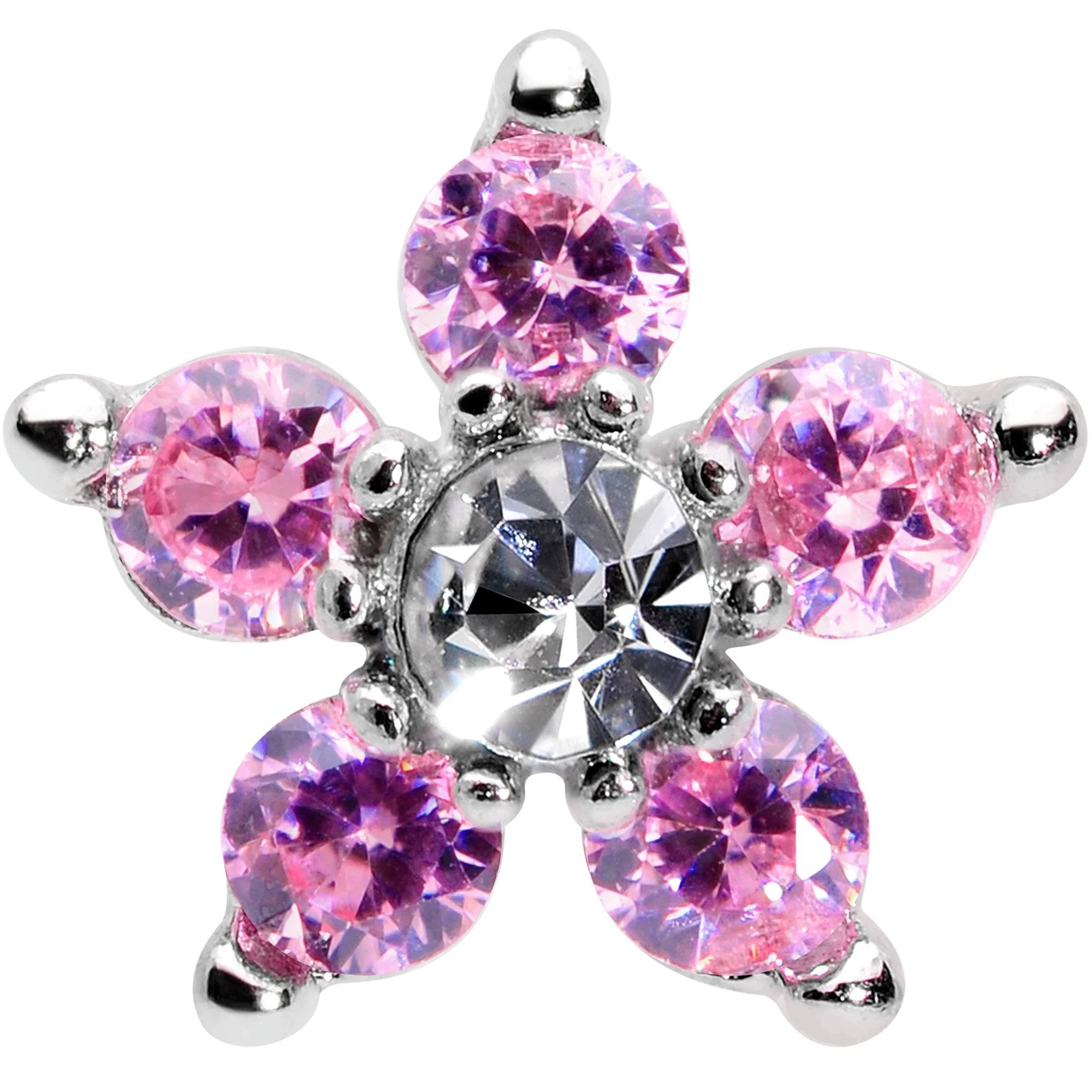 16G 5/16 Clear Pink CZ Gem Star Internally Threaded Labret Tragus - Image 2