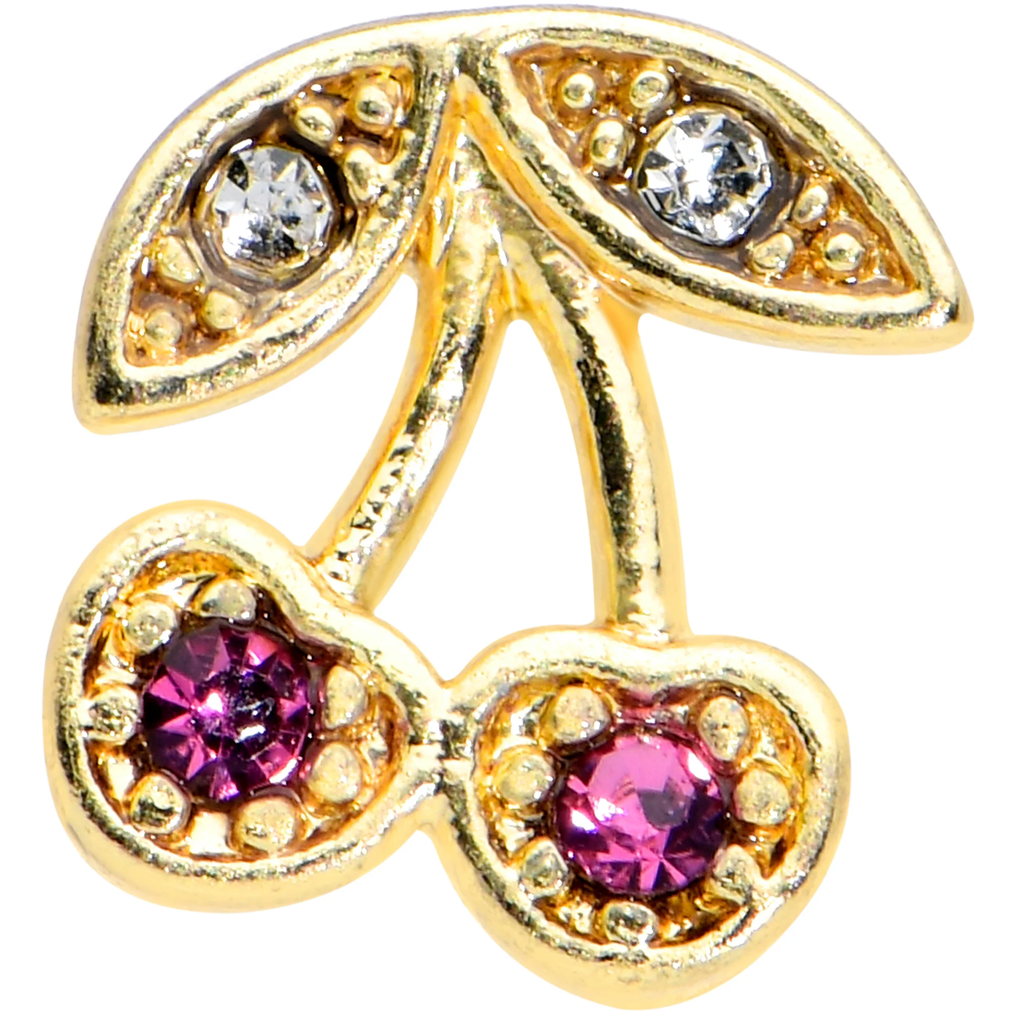 16G 5/16 Clear Purple Gem Gold Tone Very Cherry Labret Tragus - Image 2