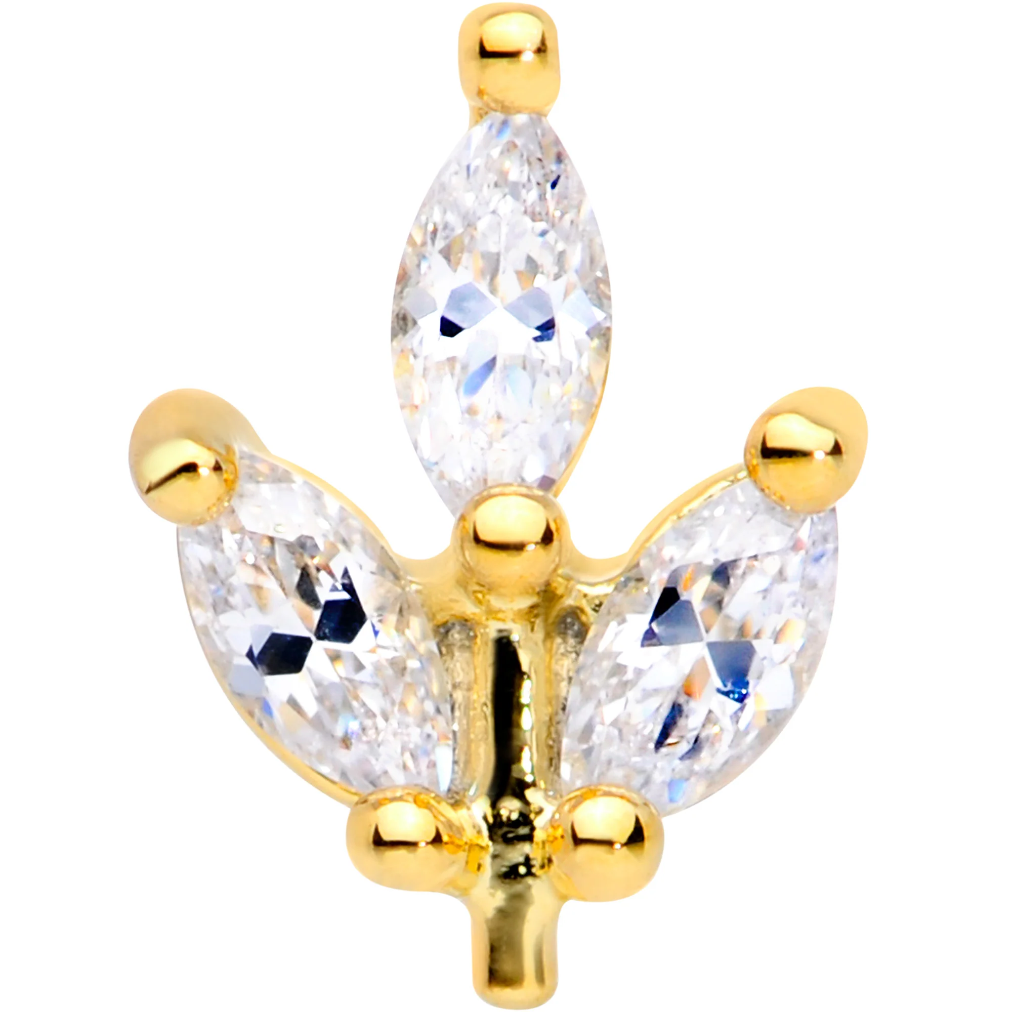 16G 5/16 CZ Gem Gold PVD Leaf Threadless Push In Labret Tragus - Image 2