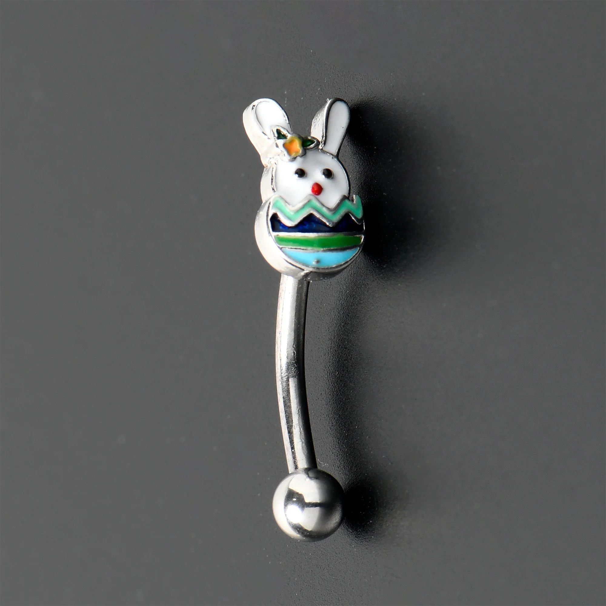 16G 5/16 Easter Egg Bunny Curved Eyebrow Ring - Image 2