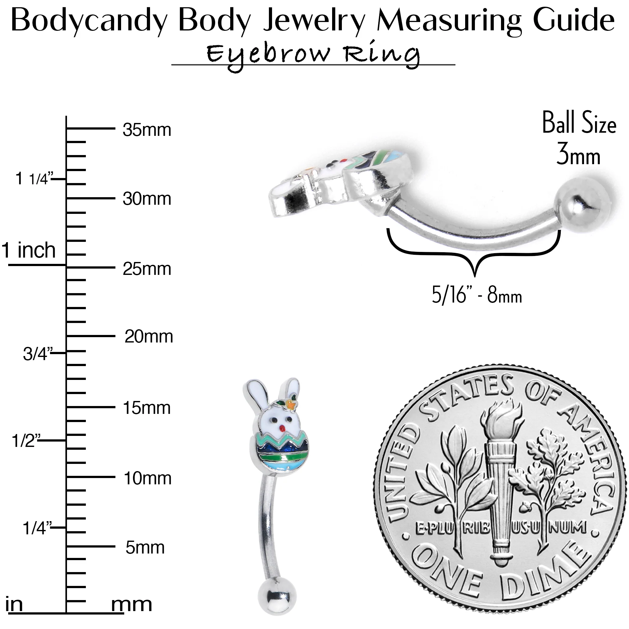 16G 5/16 Easter Egg Bunny Curved Eyebrow Ring - Image 8