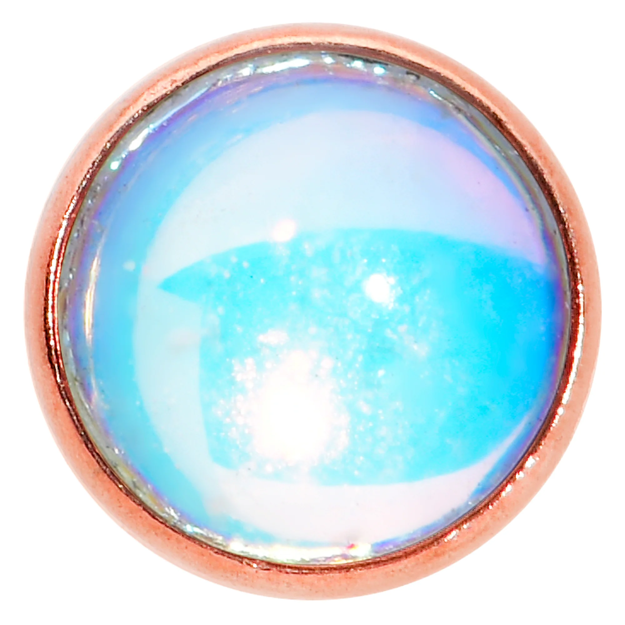 16G 5/16 Faux Opal Rose Gold Tone Internal Thread Labret Tragus - Image 2