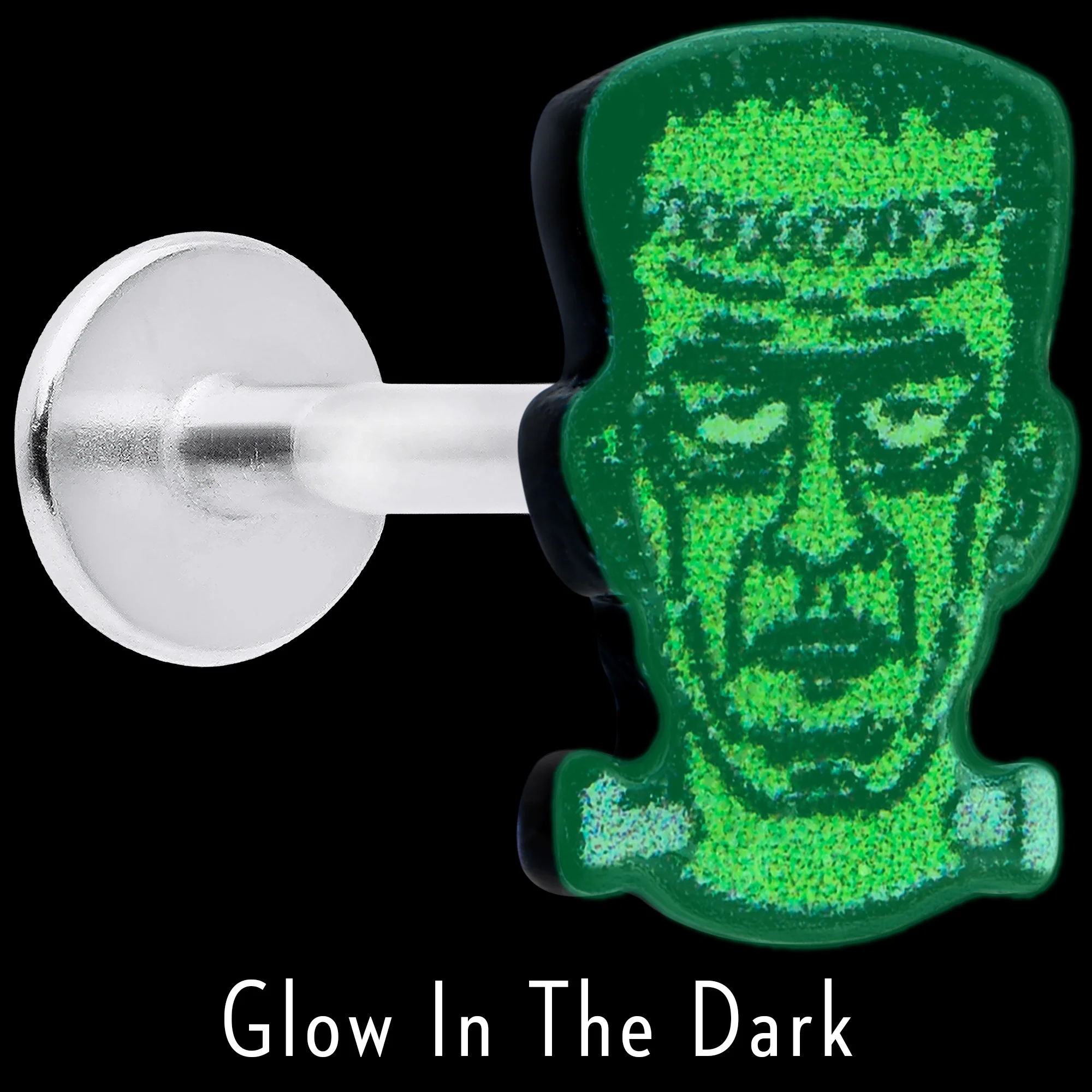 16G 5/16 Frankenstein Head Green Glow in the Dark Labret Tragus - Image 4