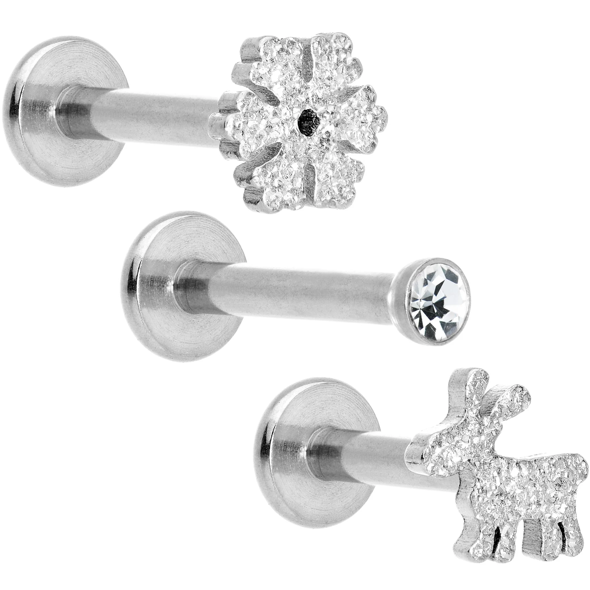 16G 5/16 Gem Winter Holiday Cartilage Tragus Earring Set of 3