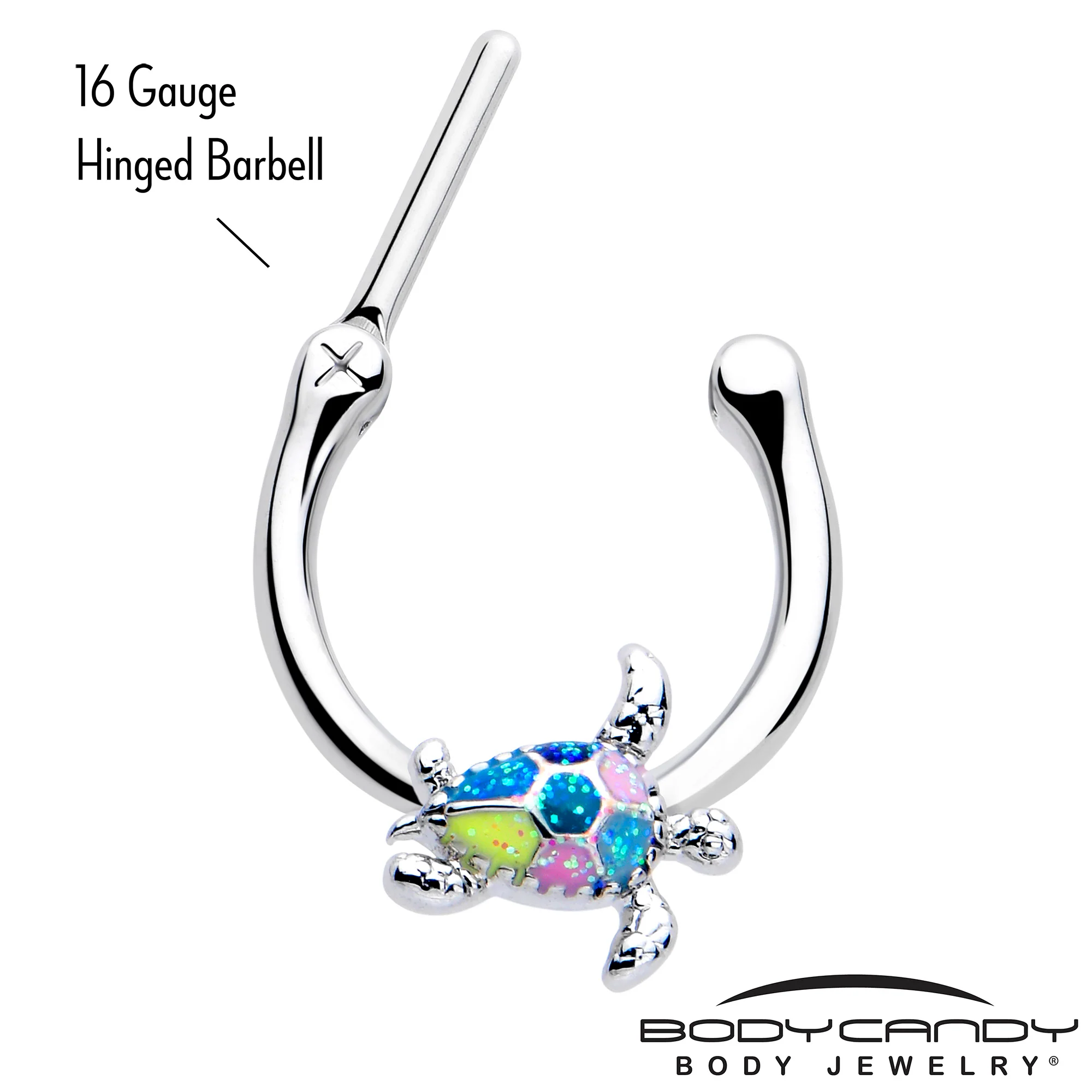 16G 5/16 Glitter Turtle Cartilage Clicker - Image 3